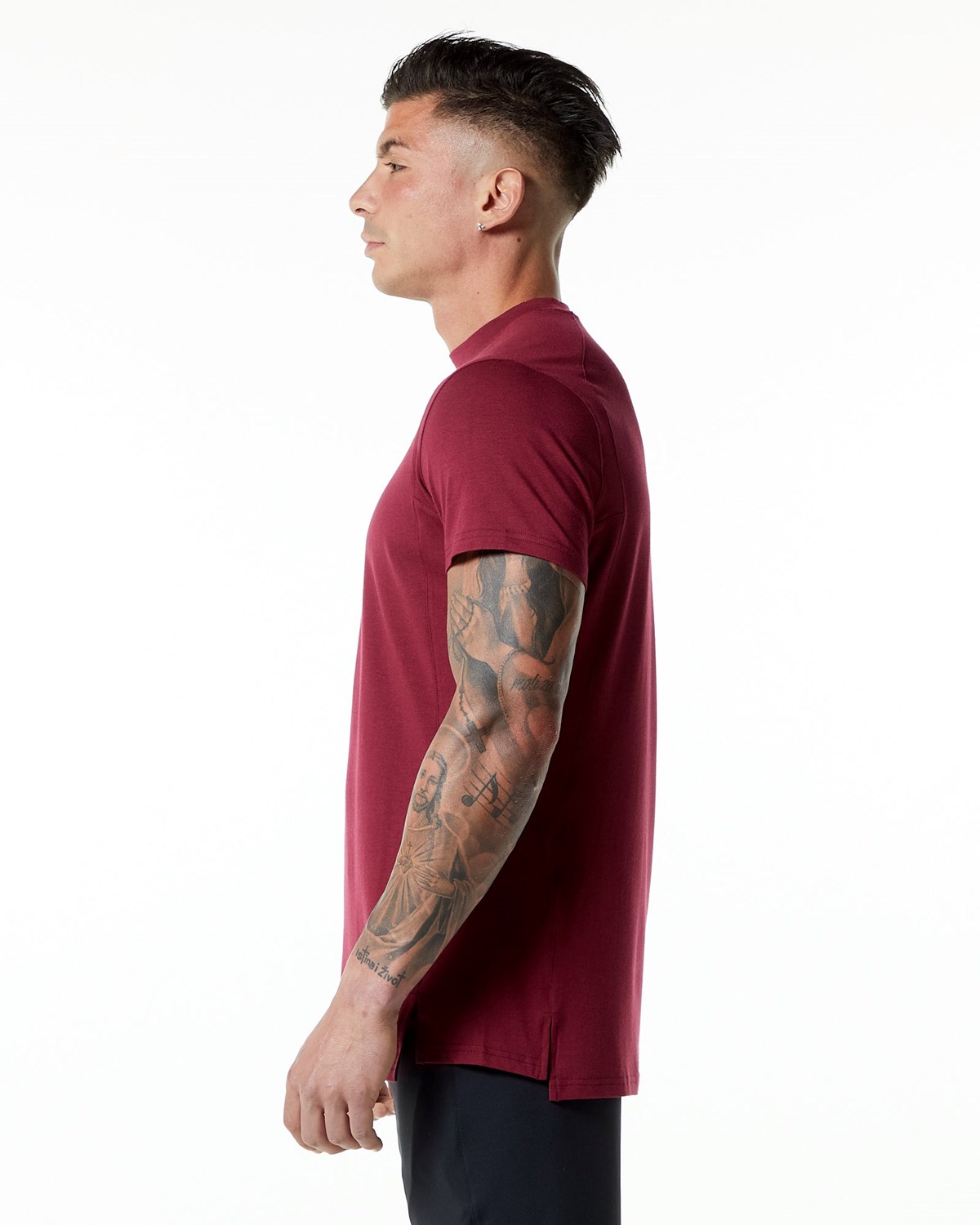 Alphalete High-Neck Premium Krótkie Sleeve Tee Czerwone | 91830-UEPI