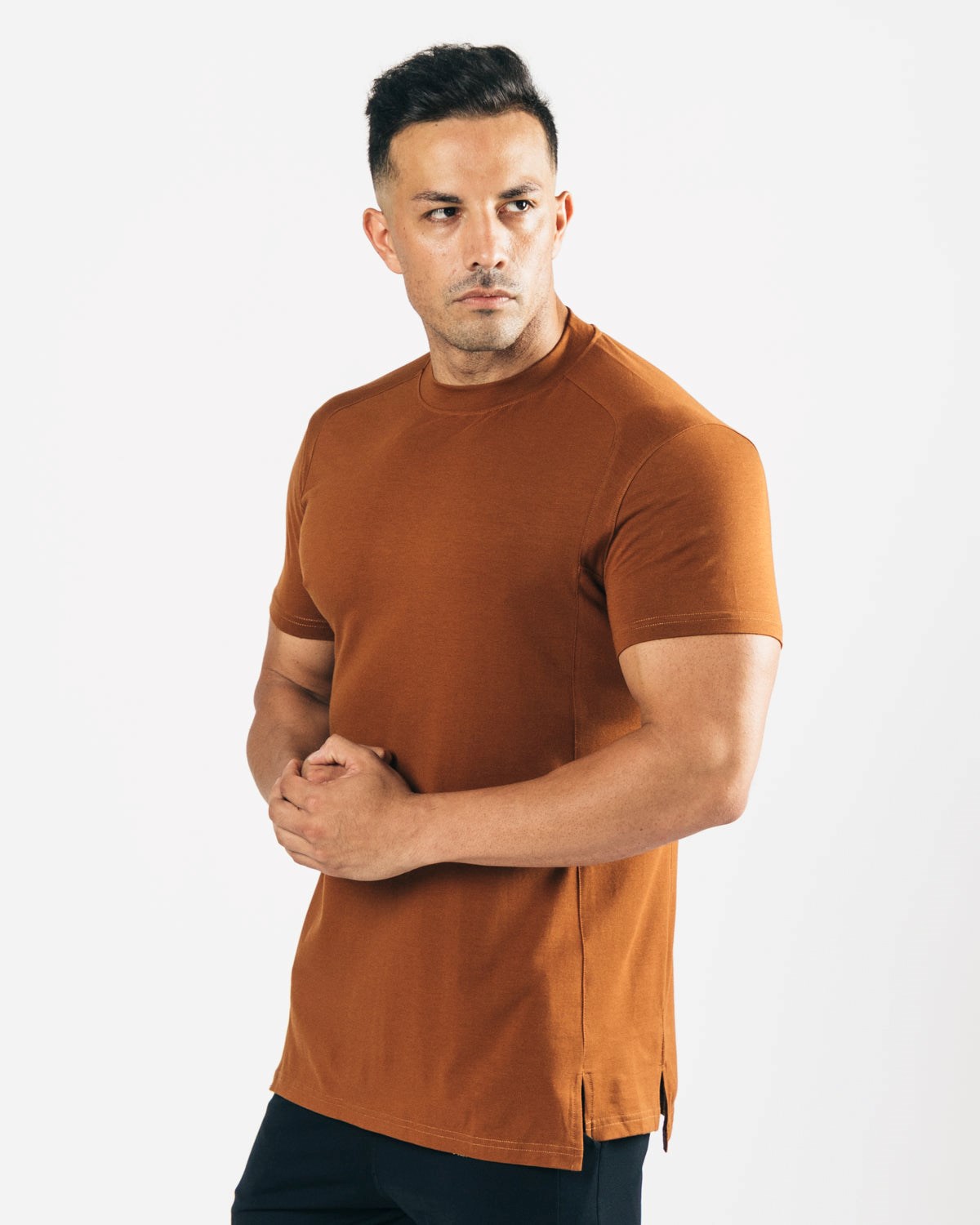 Alphalete High-Neck Premium Krótkie Sleeve Mahogany | 98310-RQEA