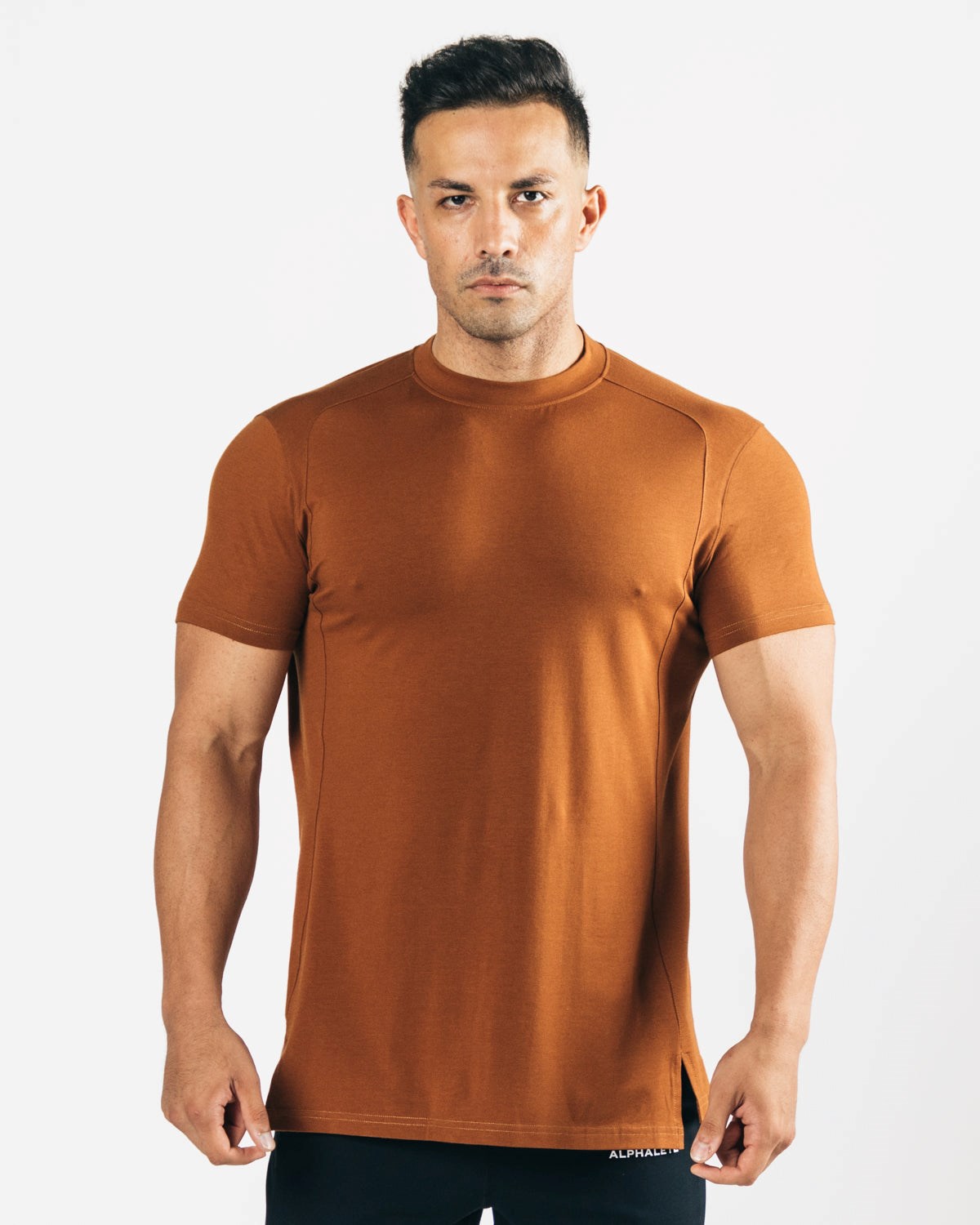 Alphalete High-Neck Premium Krótkie Sleeve Mahogany | 98310-RQEA