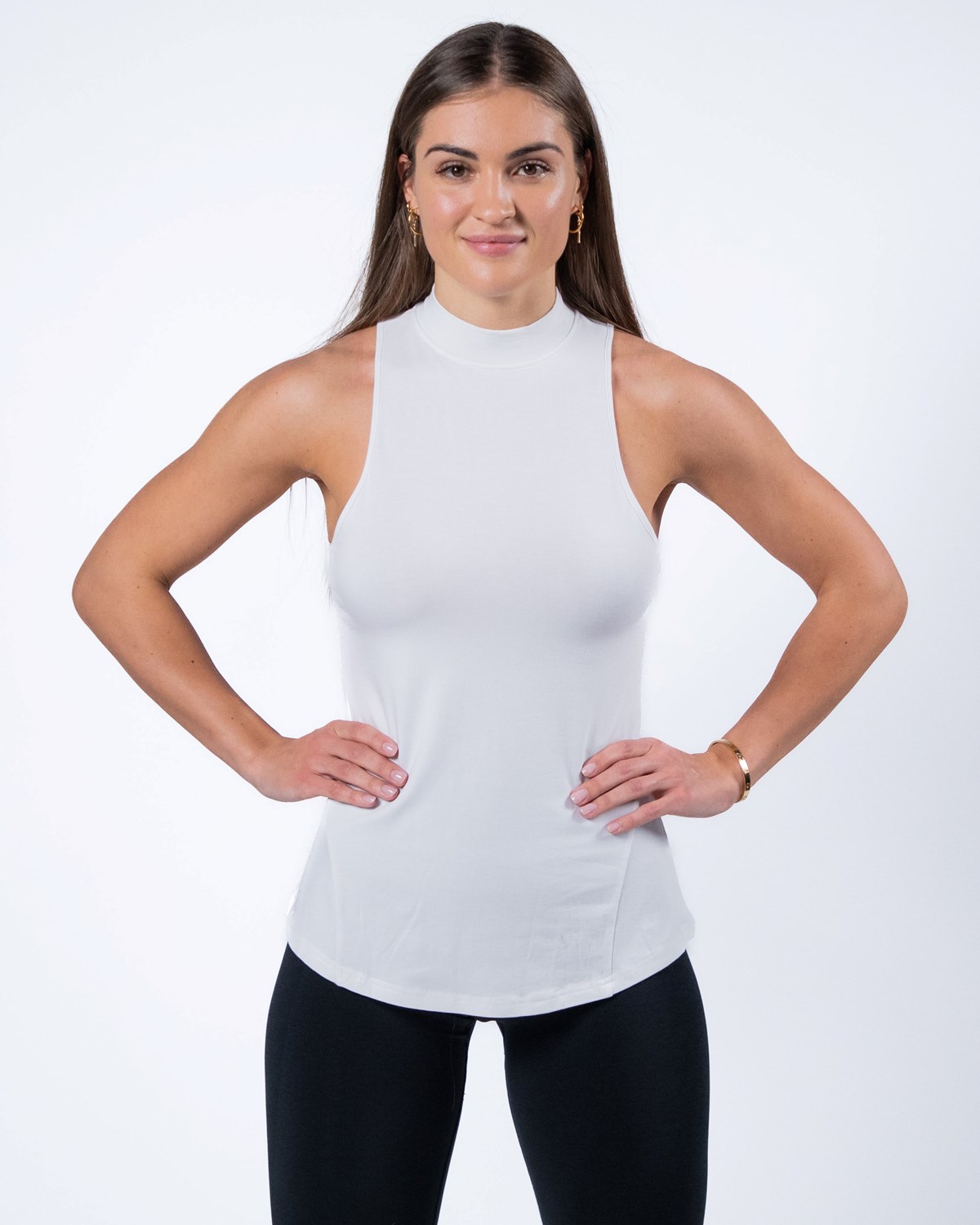 Alphalete High-Neck Premium Tank Białe | 65739-ZTFJ