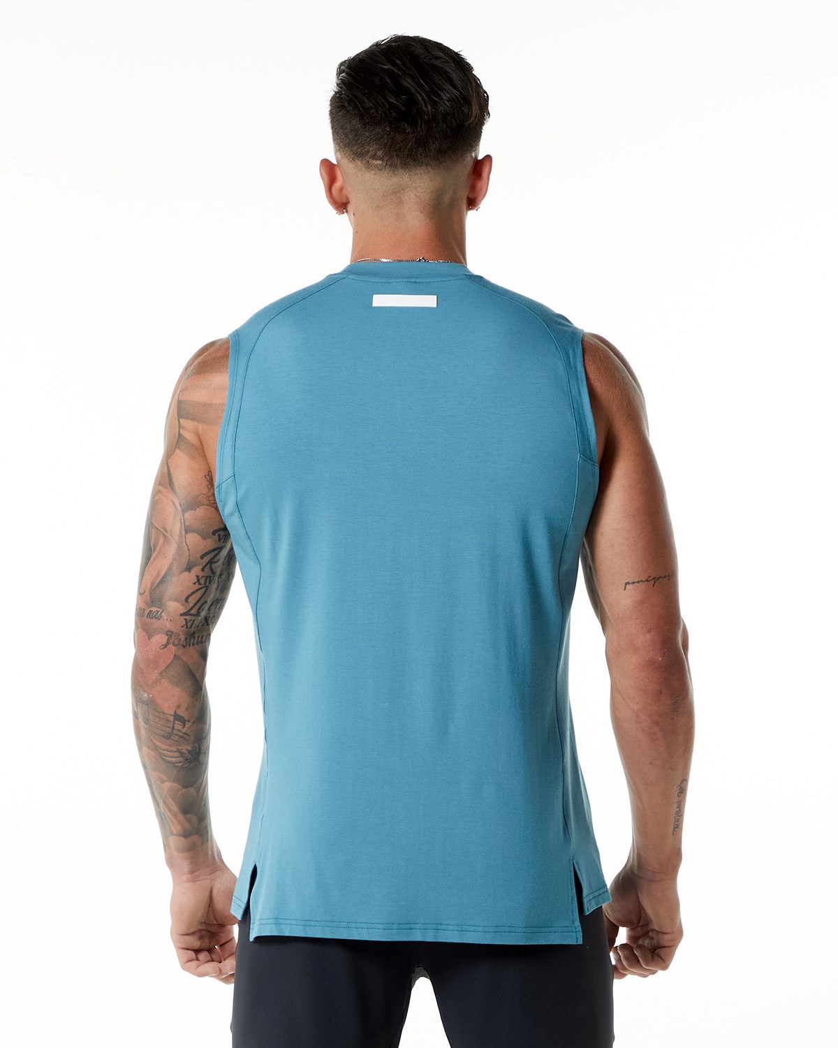 Alphalete High-Neck Premium Tank Niebieskie | 58294-SCZY