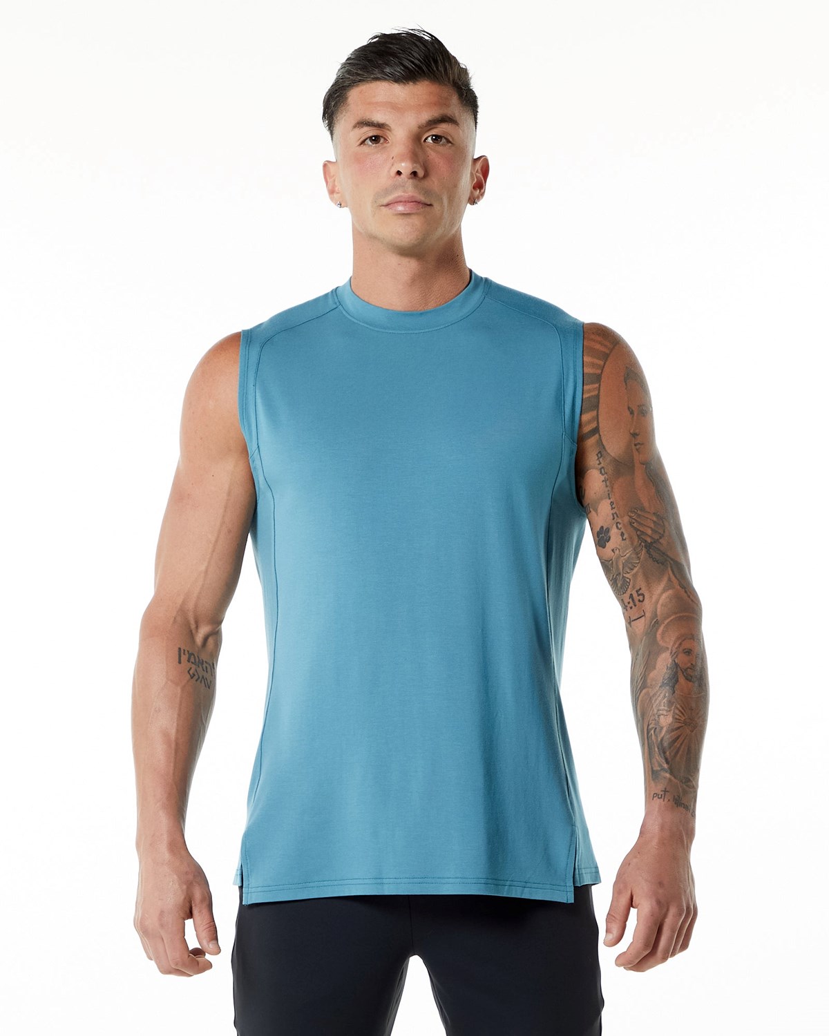 Alphalete High-Neck Premium Tank Niebieskie | 58294-SCZY