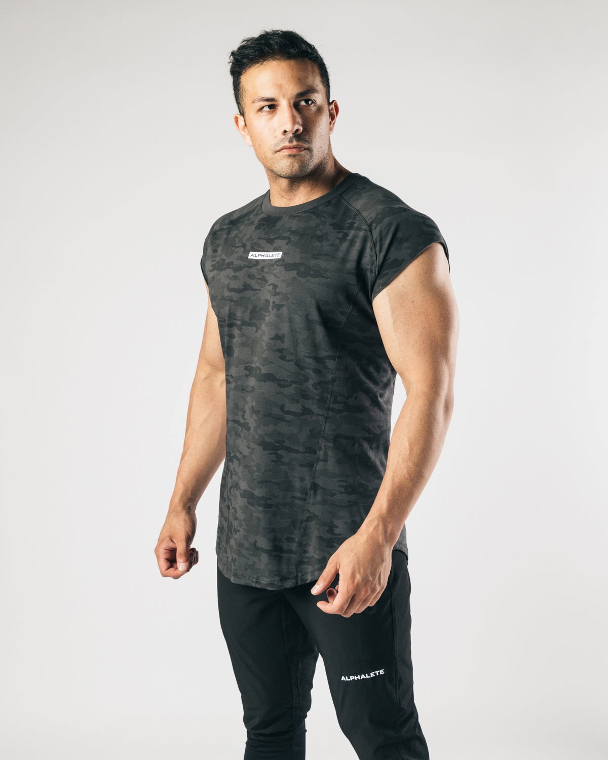 Alphalete High Performance Bez Rękawów Tee Czarne Camo | 80732-DGIF