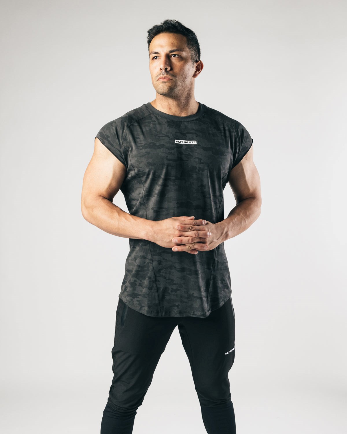 Alphalete High Performance Bez Rękawów Tee Czarne Camo | 80732-DGIF