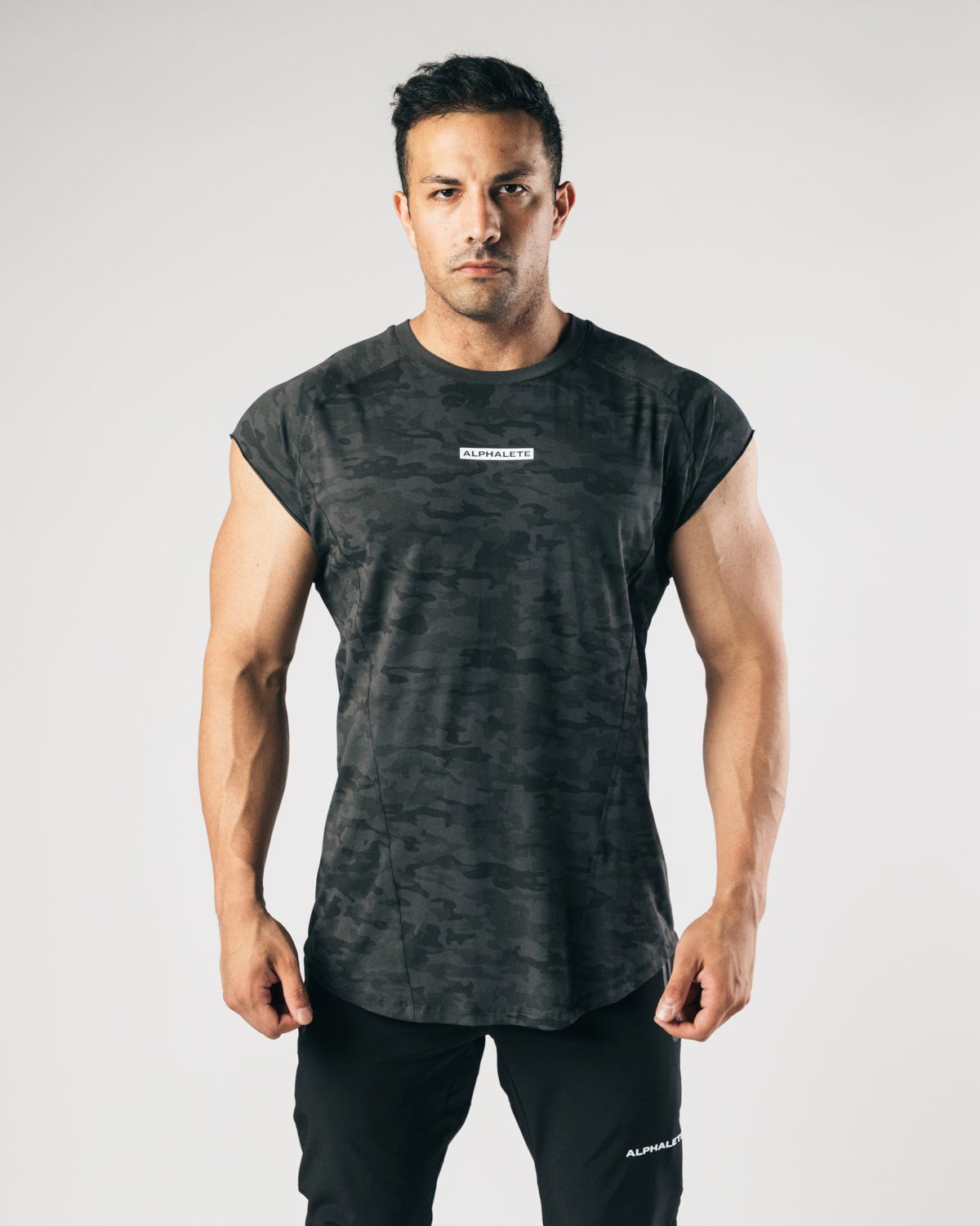 Alphalete High Performance Bez Rękawów Tee Czarne Camo | 80732-DGIF