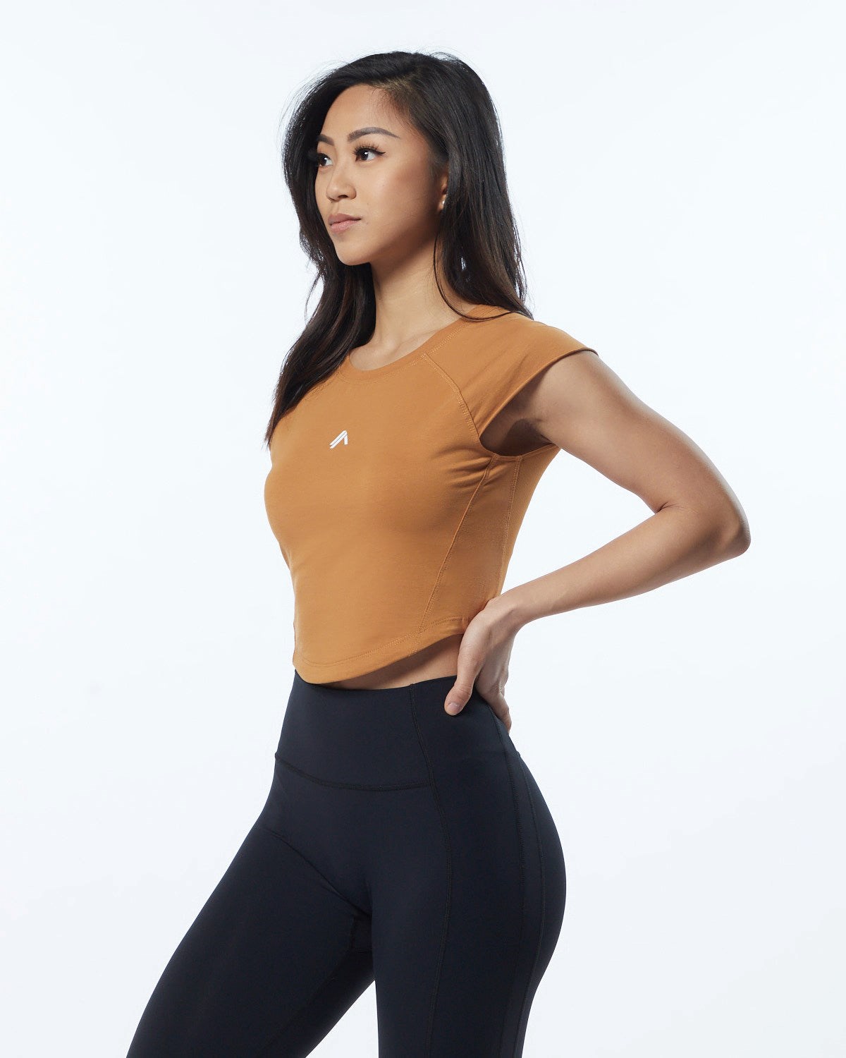 Alphalete High Performance Krótkie Sleeve Crop Tee Chestnut | 26935-ATIK