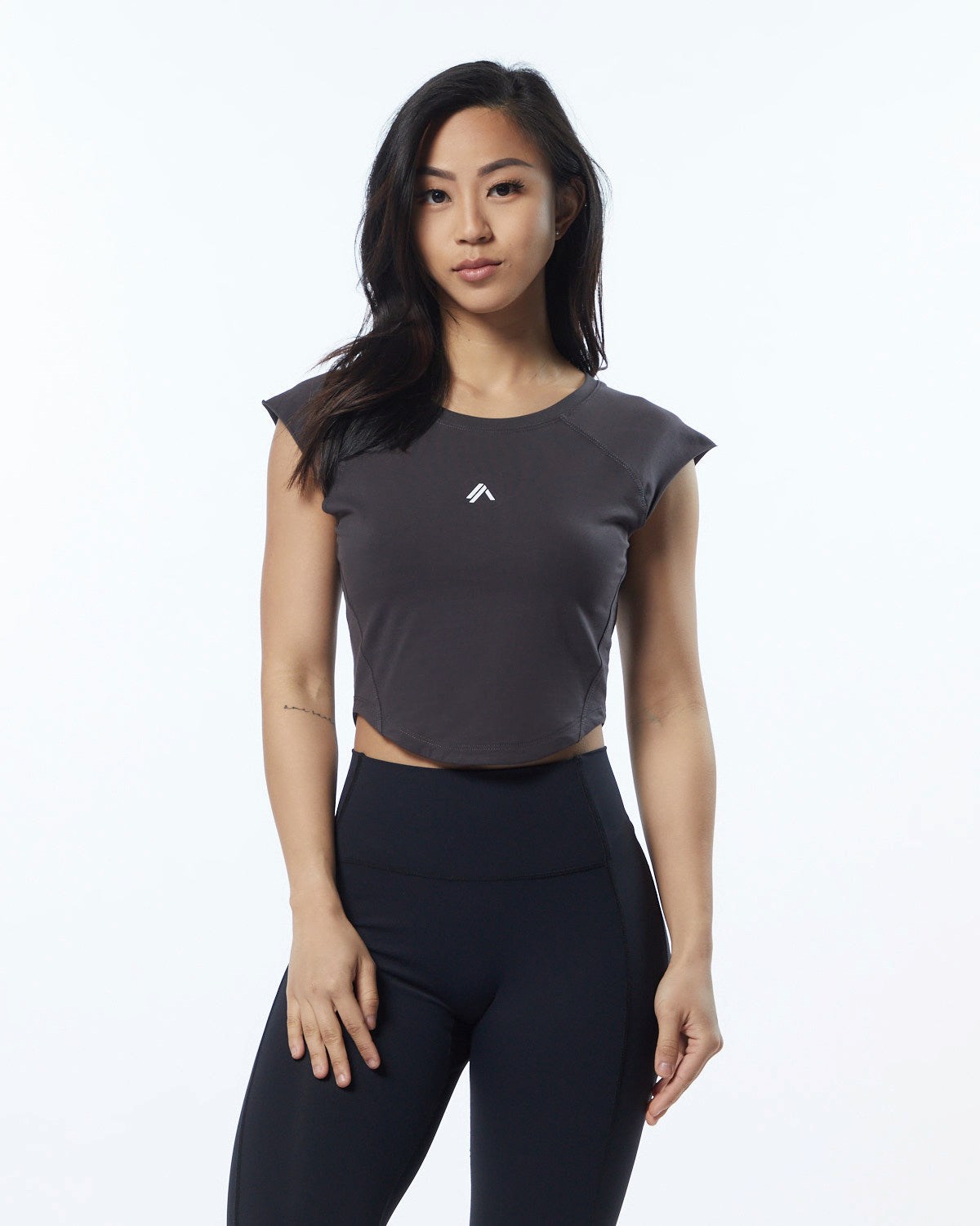 Alphalete High Performance Krótkie Sleeve Crop Tee Szare | 83421-OEKM