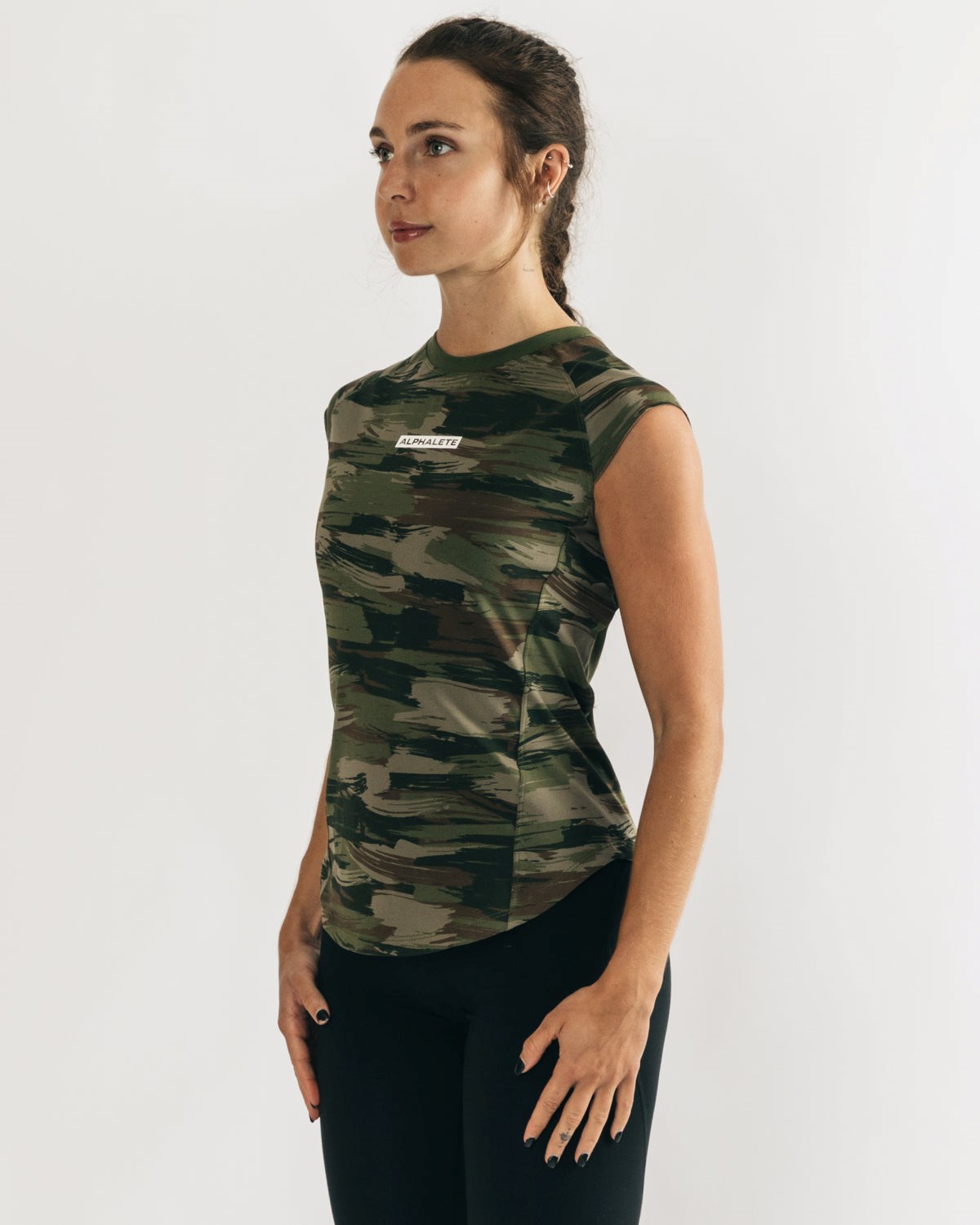 Alphalete High Performance Krótkie Sleeve Tee Oliwkowe Camo | 90685-MPLF