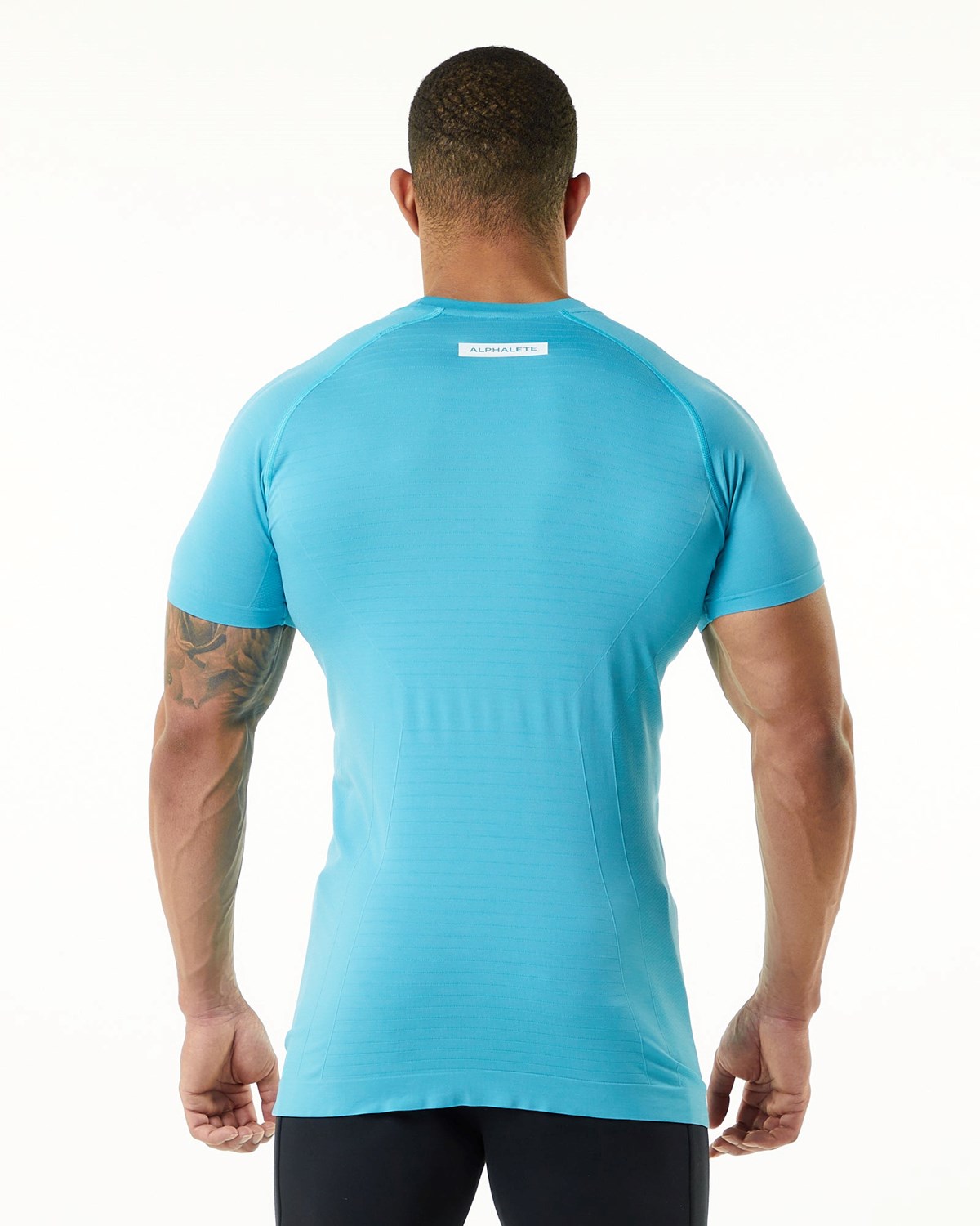 Alphalete High Performance Seamless Krótkie Sleeve Tee Faded Ocean | 07962-FZIQ