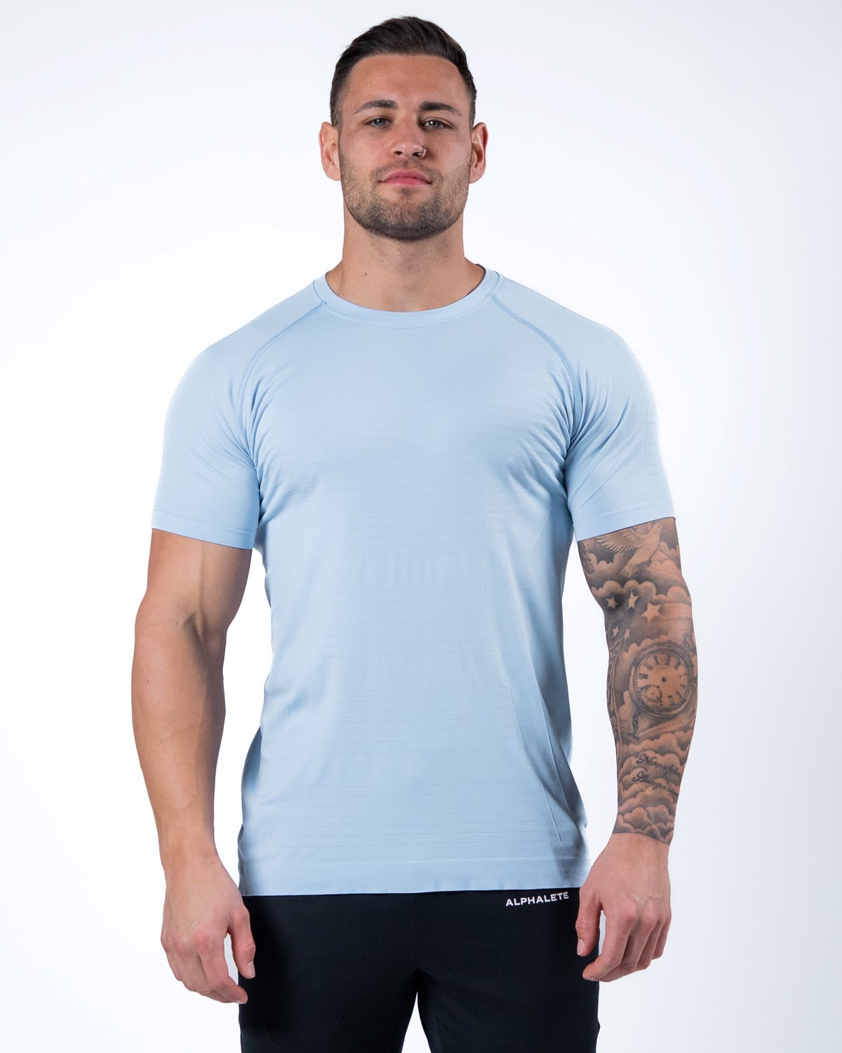 Alphalete High Performance Seamless Krótkie Sleeve Tee Niebieskie | 27603-RGOQ