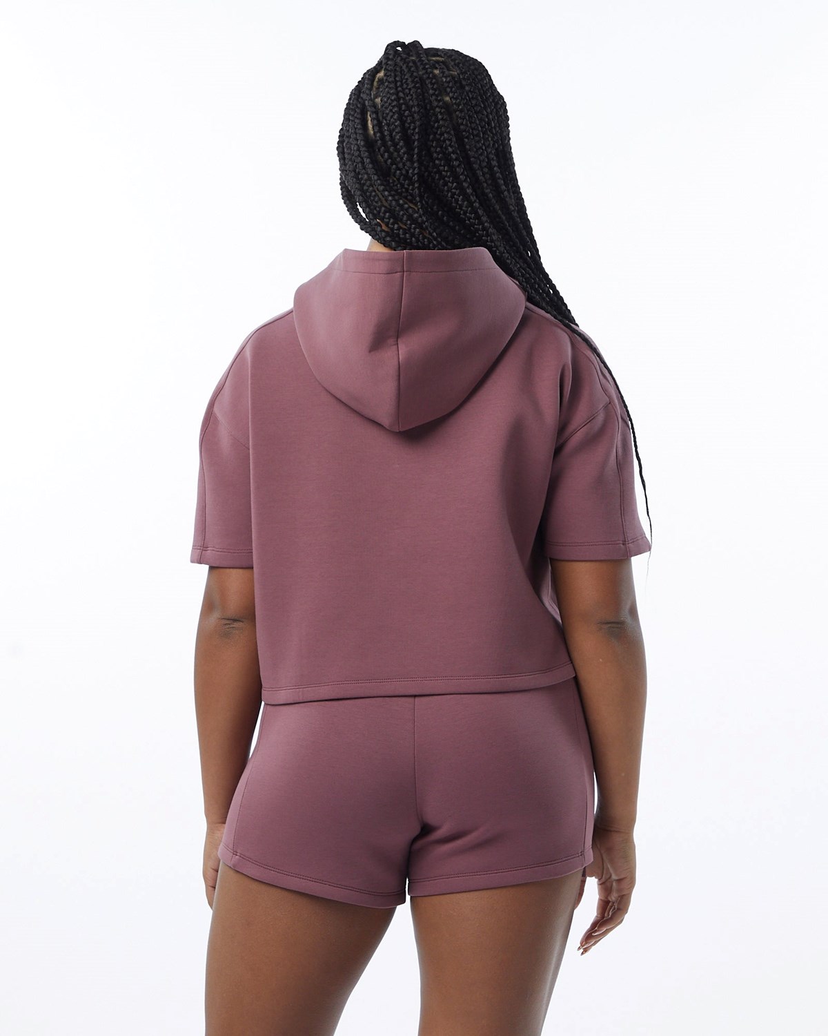 Alphalete Interlock Knit Crop Hoodie Mauve | 47256-CPOH