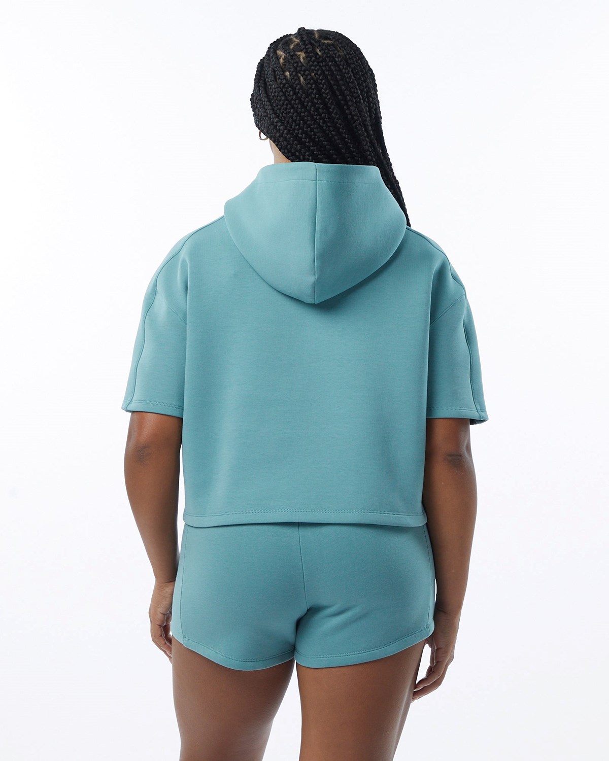 Alphalete Interlock Knit Crop Hoodie Teal | 90653-ENDX