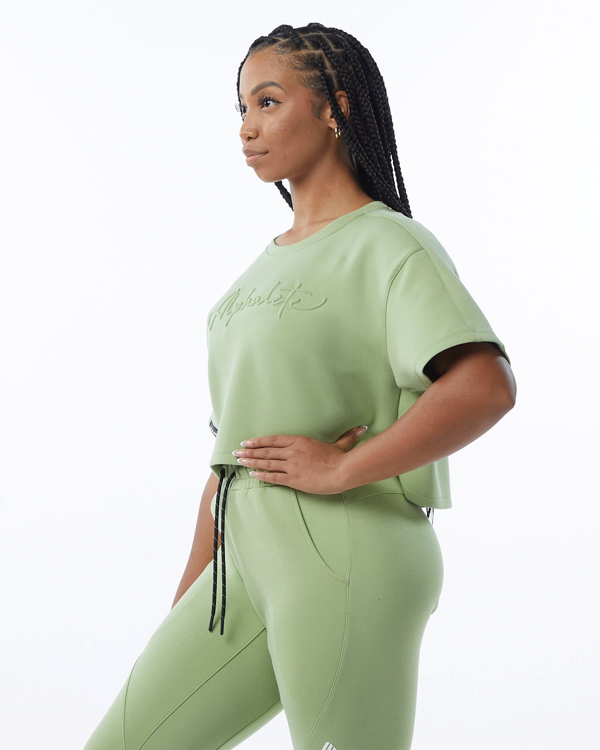 Alphalete Interlock Knit Crop Pullover Głęboka Zielone | 80417-GVMZ