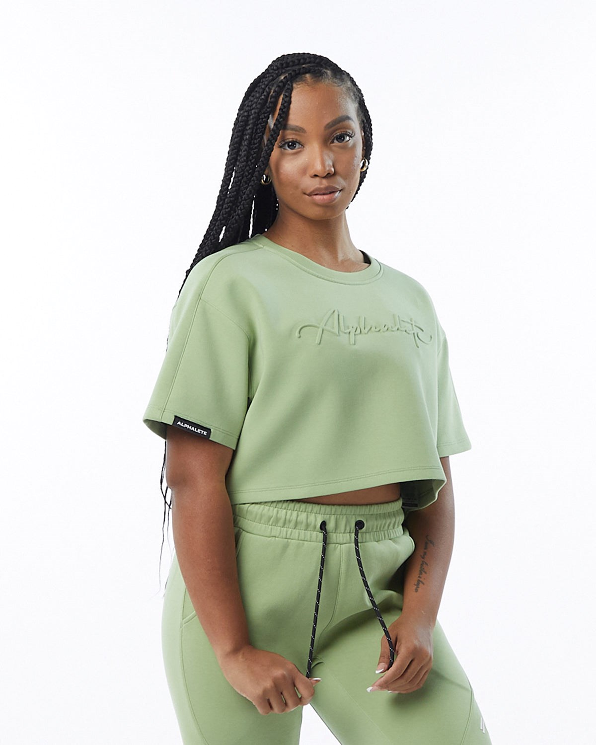 Alphalete Interlock Knit Crop Pullover Głęboka Zielone | 80417-GVMZ