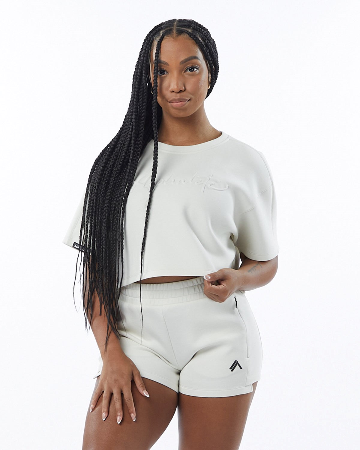 Alphalete Interlock Knit Crop Pullover Kremowe | 75238-QMFO