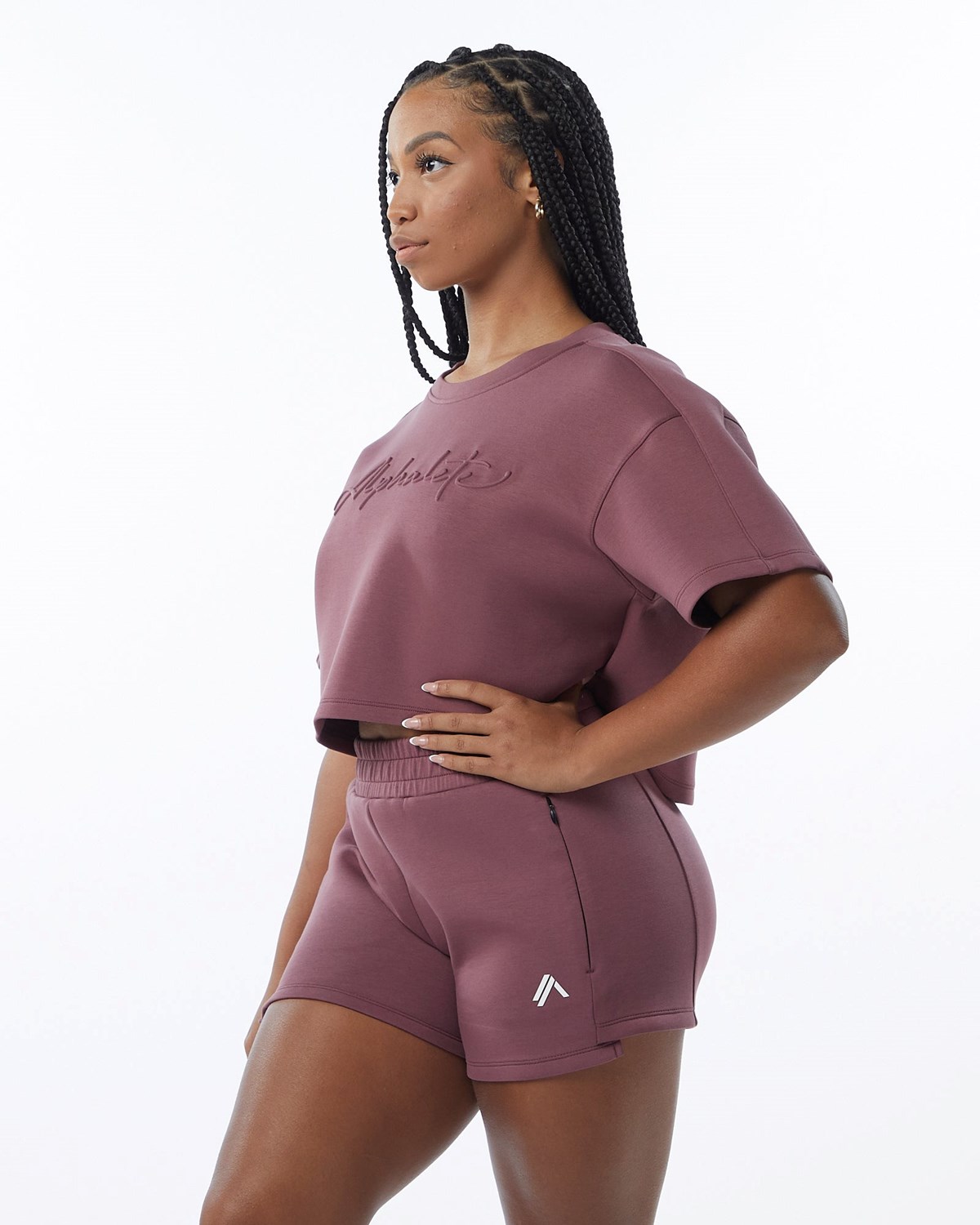 Alphalete Interlock Knit Crop Pullover Mauve | 72038-GNVC