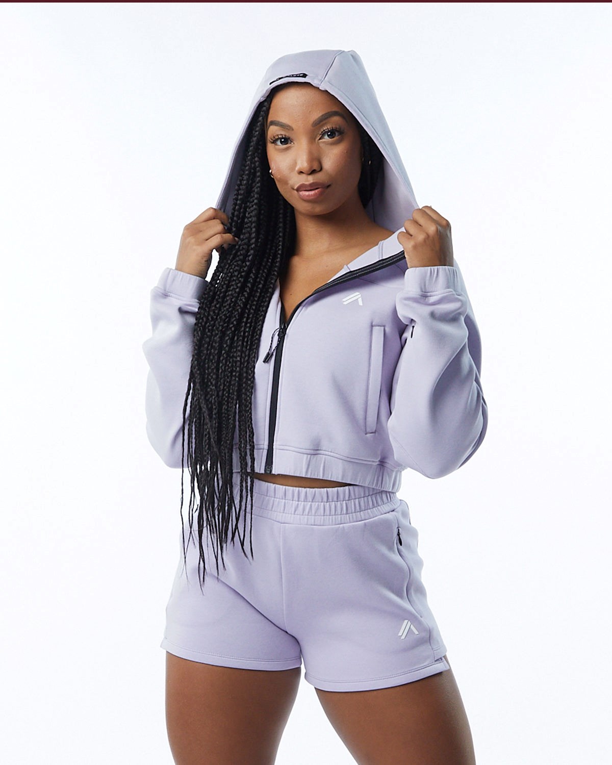 Alphalete Interlock Knit Crop-Zip Hoodie Lilac | 05726-YGCV