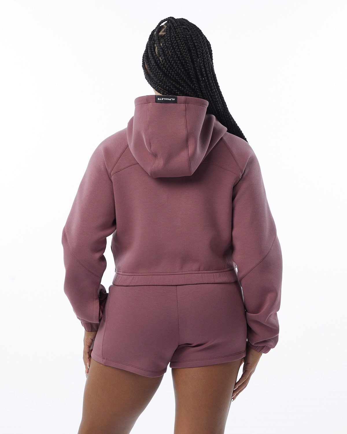 Alphalete Interlock Knit Crop-Zip Hoodie Mauve | 07682-SGMQ