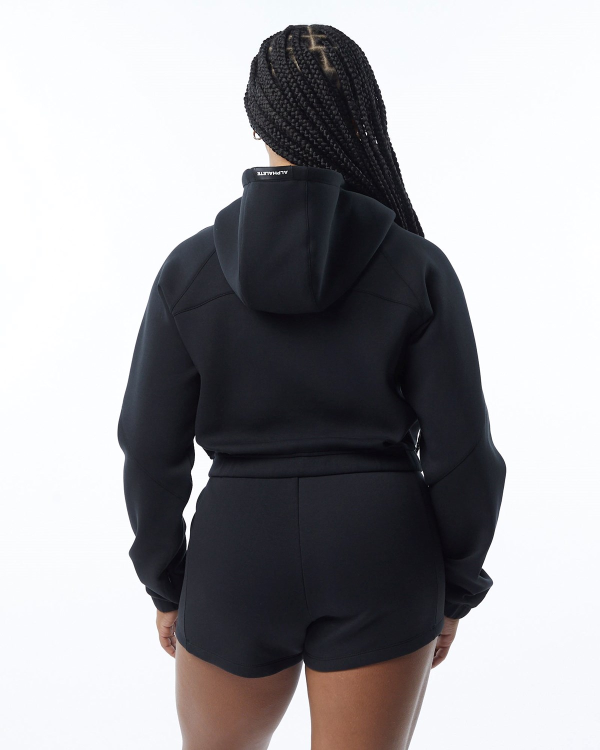 Alphalete Interlock Knit Crop-Zip Hoodie Czarne | 60249-DFAP