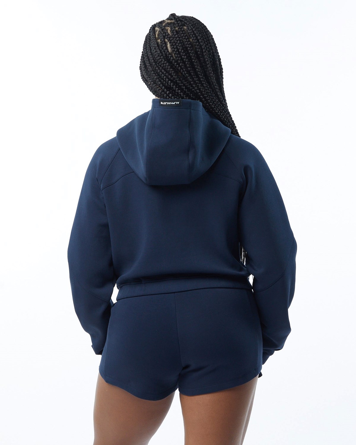 Alphalete Interlock Knit Crop-Zip Hoodie Granatowe | 82319-QWST