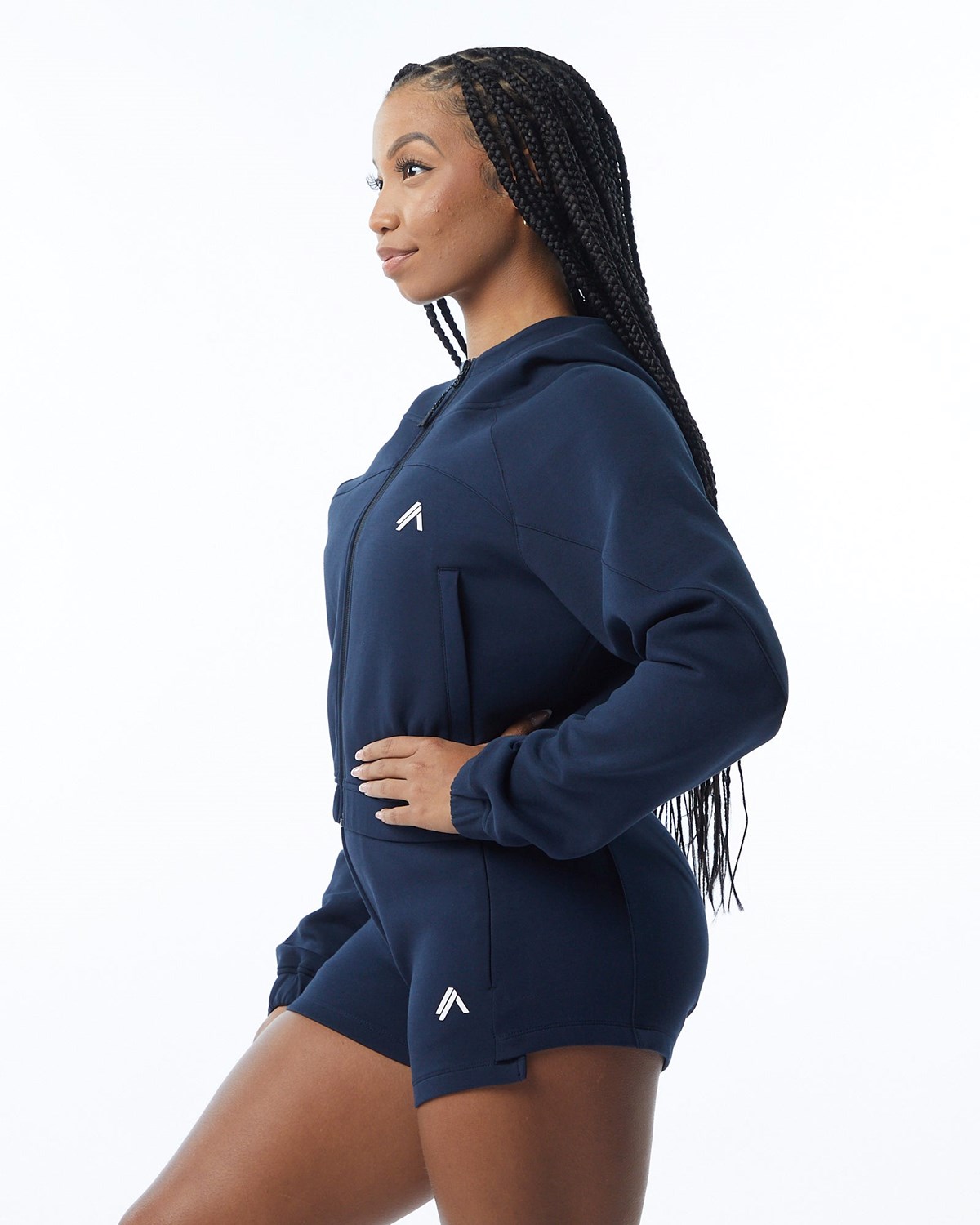 Alphalete Interlock Knit Crop-Zip Hoodie Granatowe | 82319-QWST