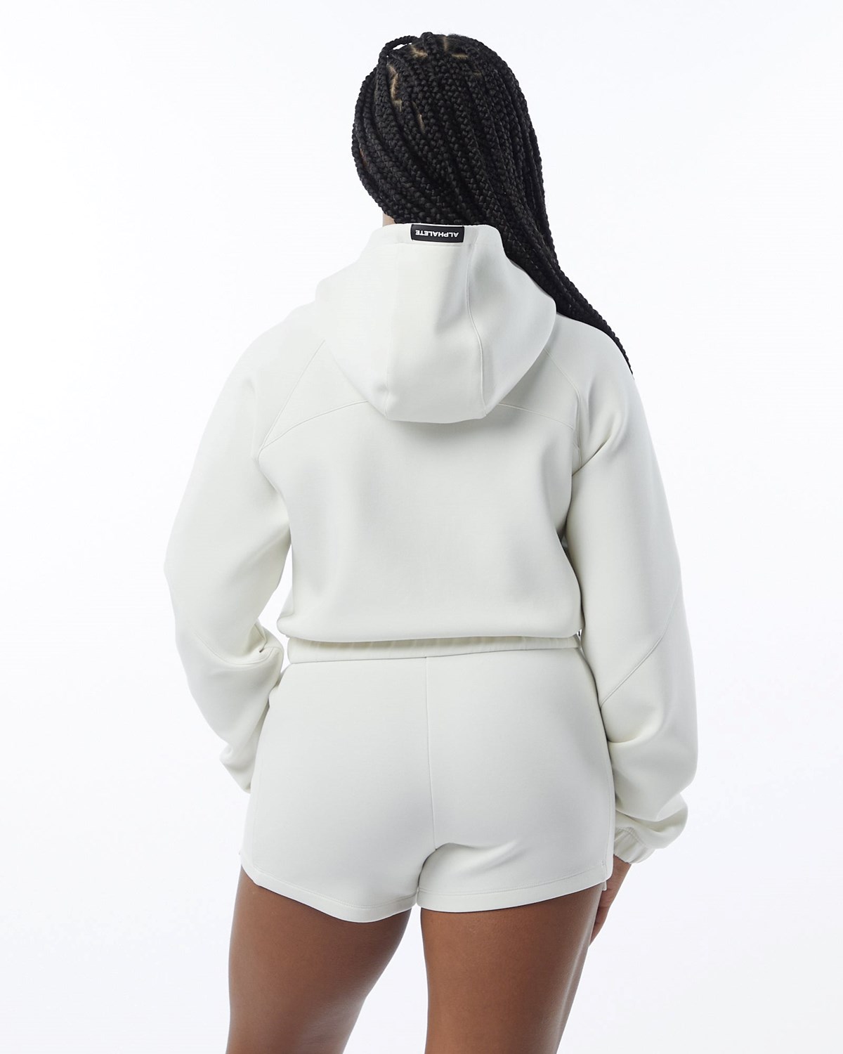 Alphalete Interlock Knit Crop-Zip Hoodie Kremowe | 95728-RFTV