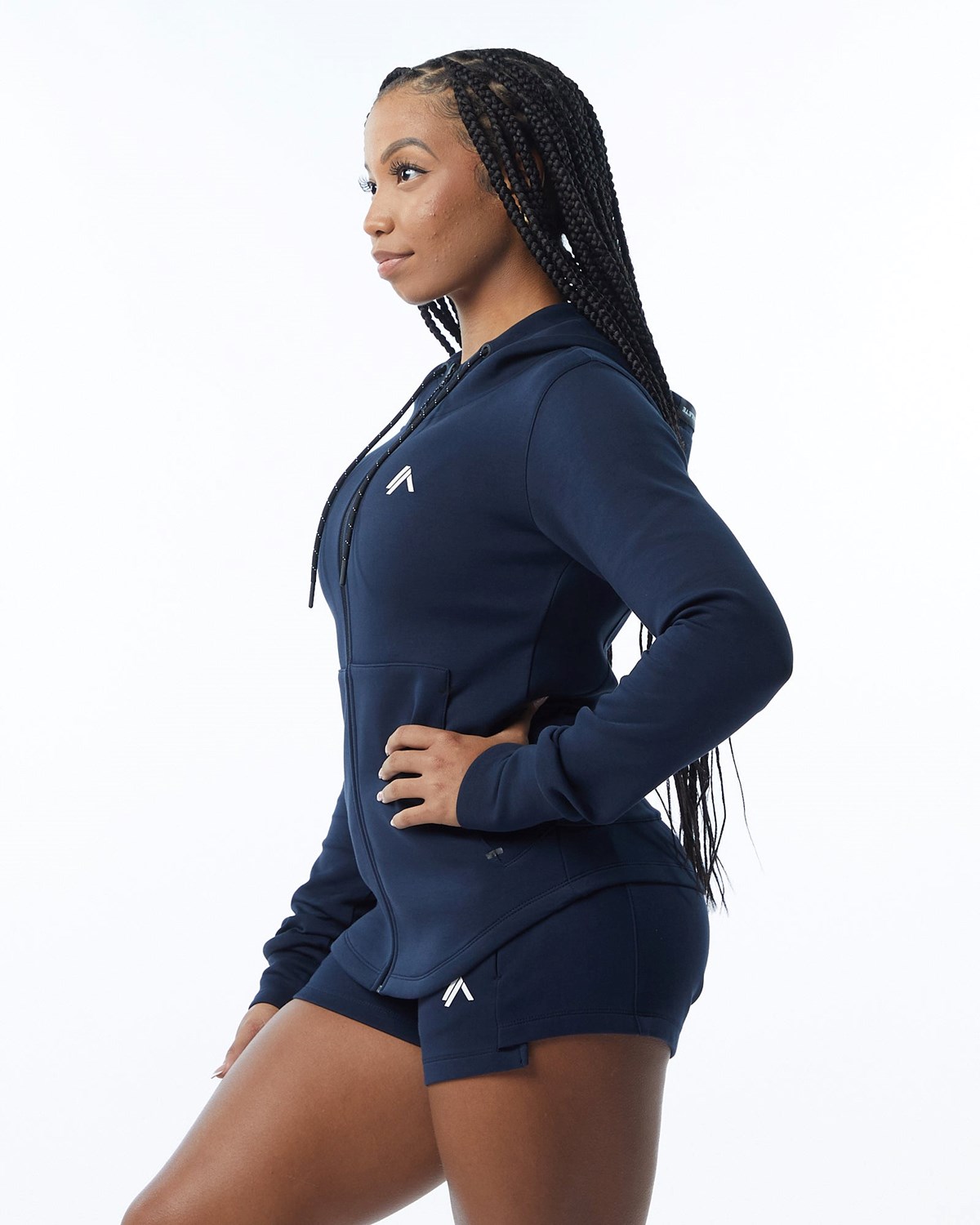 Alphalete Interlock Knit Full-Zip Hoodie Granatowe | 12745-VOCH