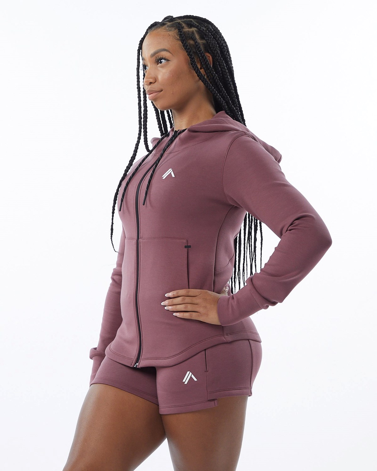 Alphalete Interlock Knit Full-Zip Hoodie Mauve | 39401-YNJS