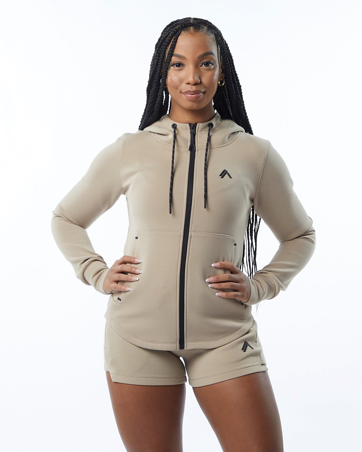 Alphalete Interlock Knit Full-Zip Hoodie Tan | 85796-JKYV