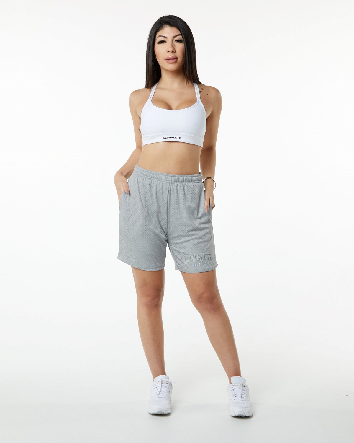 Alphalete Luxury Podszewką 4-Way Stretch Mesh Krótkie Szare | 21785-LTDU