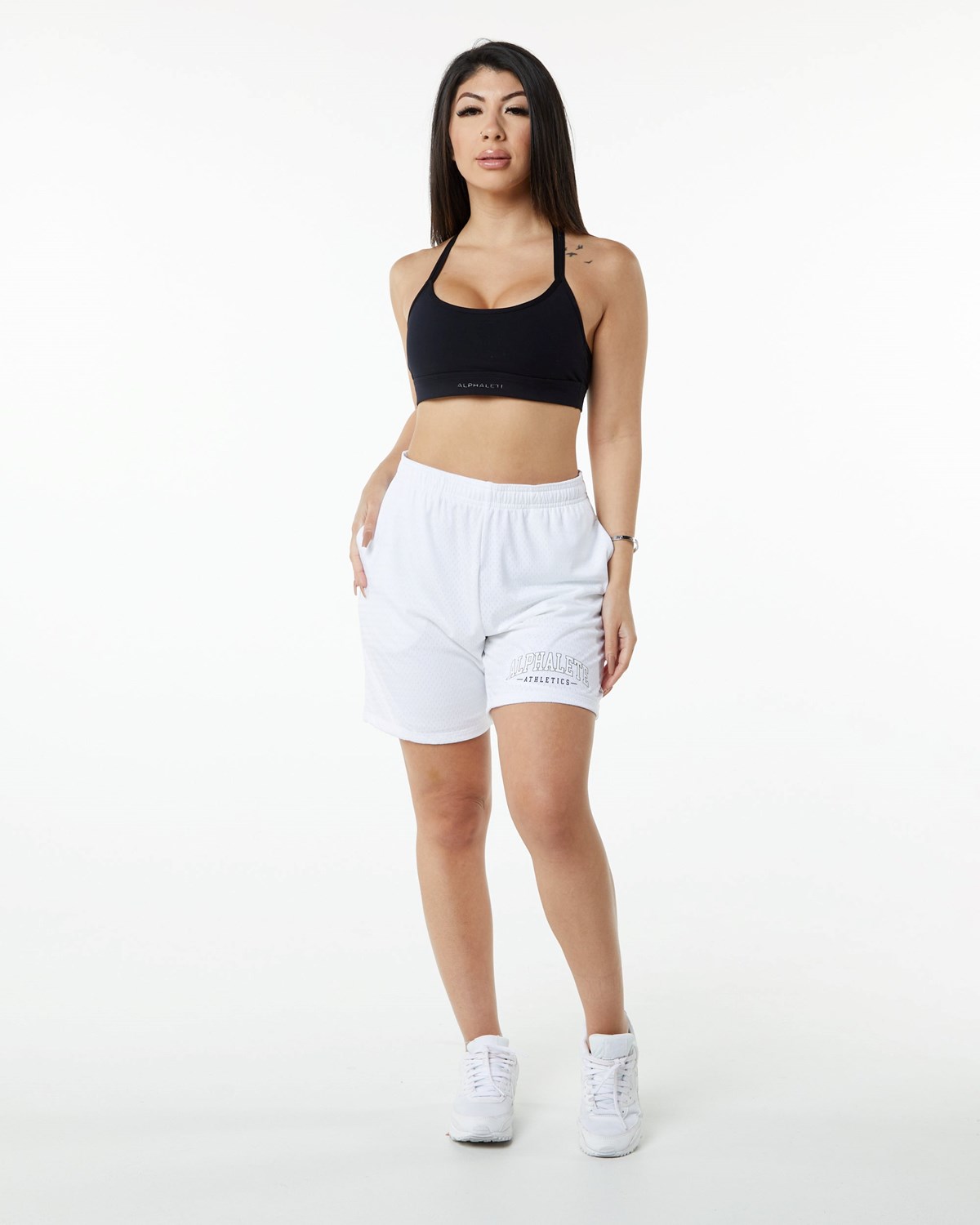 Alphalete Luxury Podszewką 4-Way Stretch Mesh Krótkie Białe | 50769-XLRE