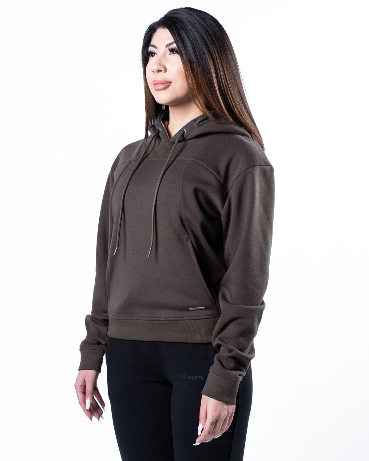 Alphalete Luxury Velvet Podszewką Hoodie Ciemny Brązowe | 76308-XYRF