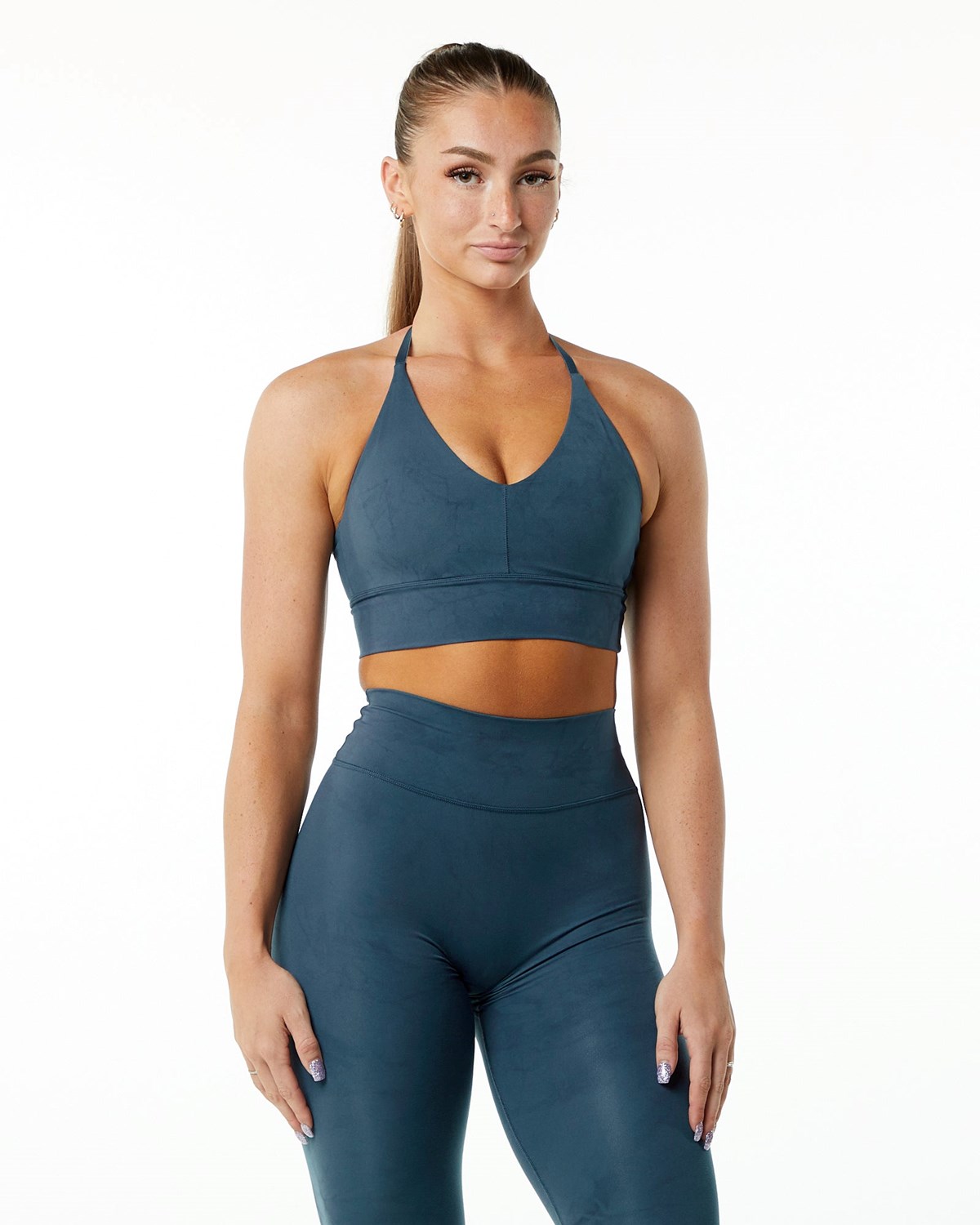 Alphalete Medium-Impact Luxury Sports Bra Niebieskie | 97180-UJRW