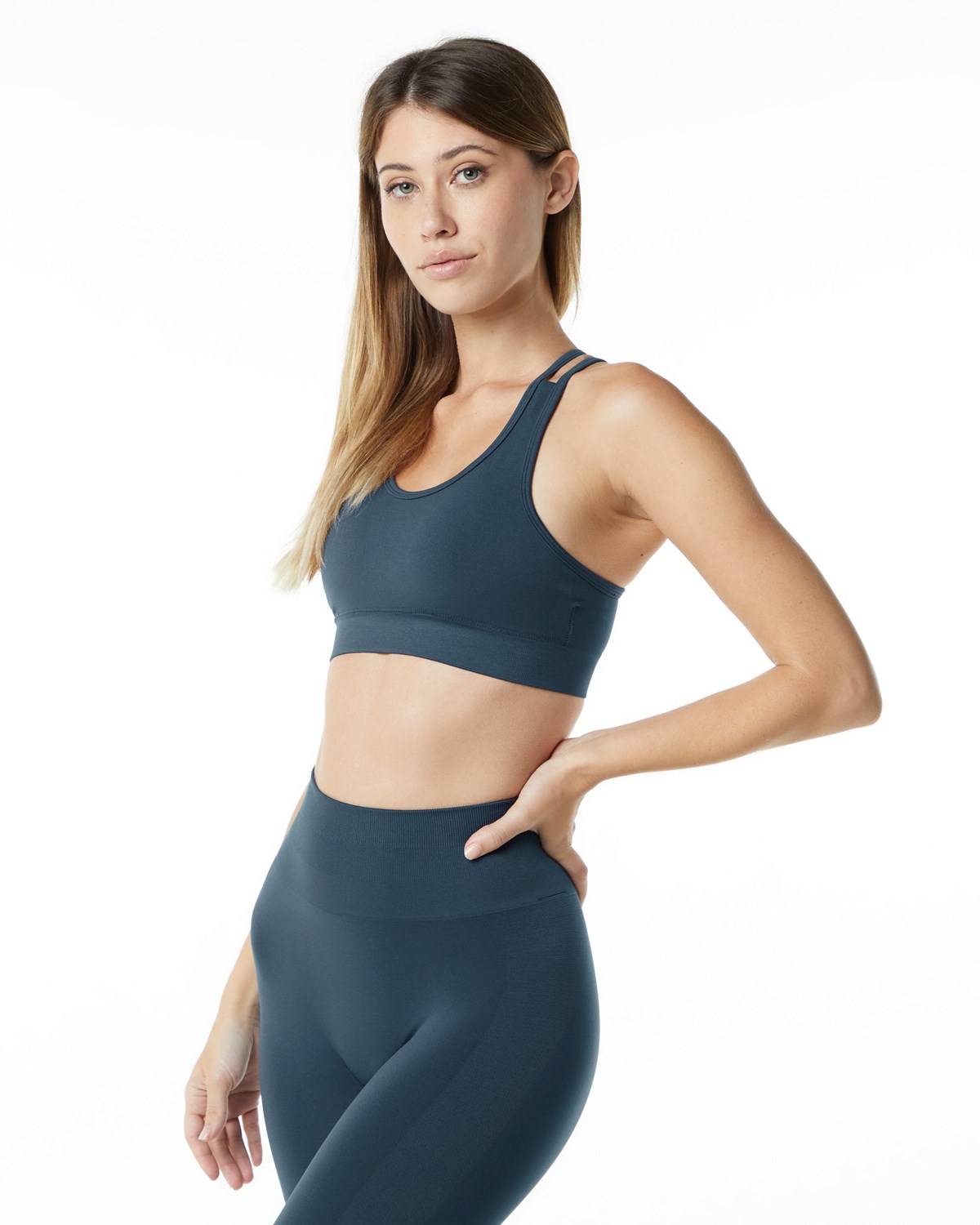 Alphalete Medium-Impact Seamless Sports Bra Niebieskie | 82597-WEST