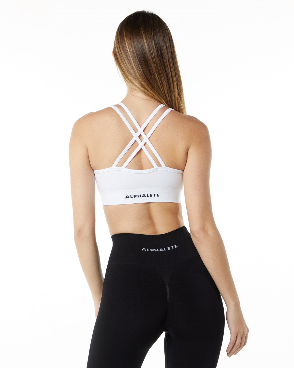 Alphalete Medium-Impact Seamless Sports Bra Białe | 84917-KSGJ