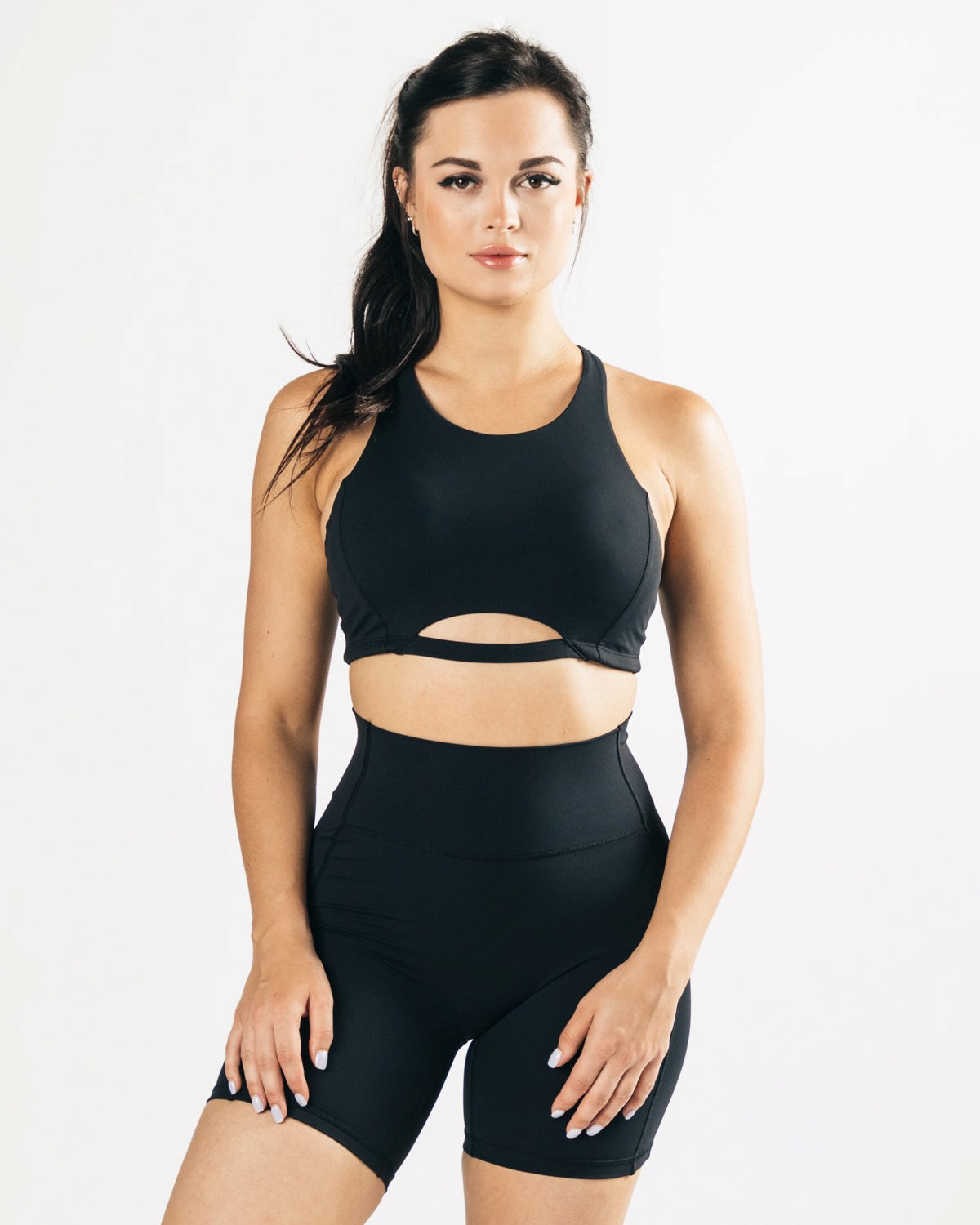 Alphalete Medium-Support One Piece Sports Bra Czarne | 31928-JDTN