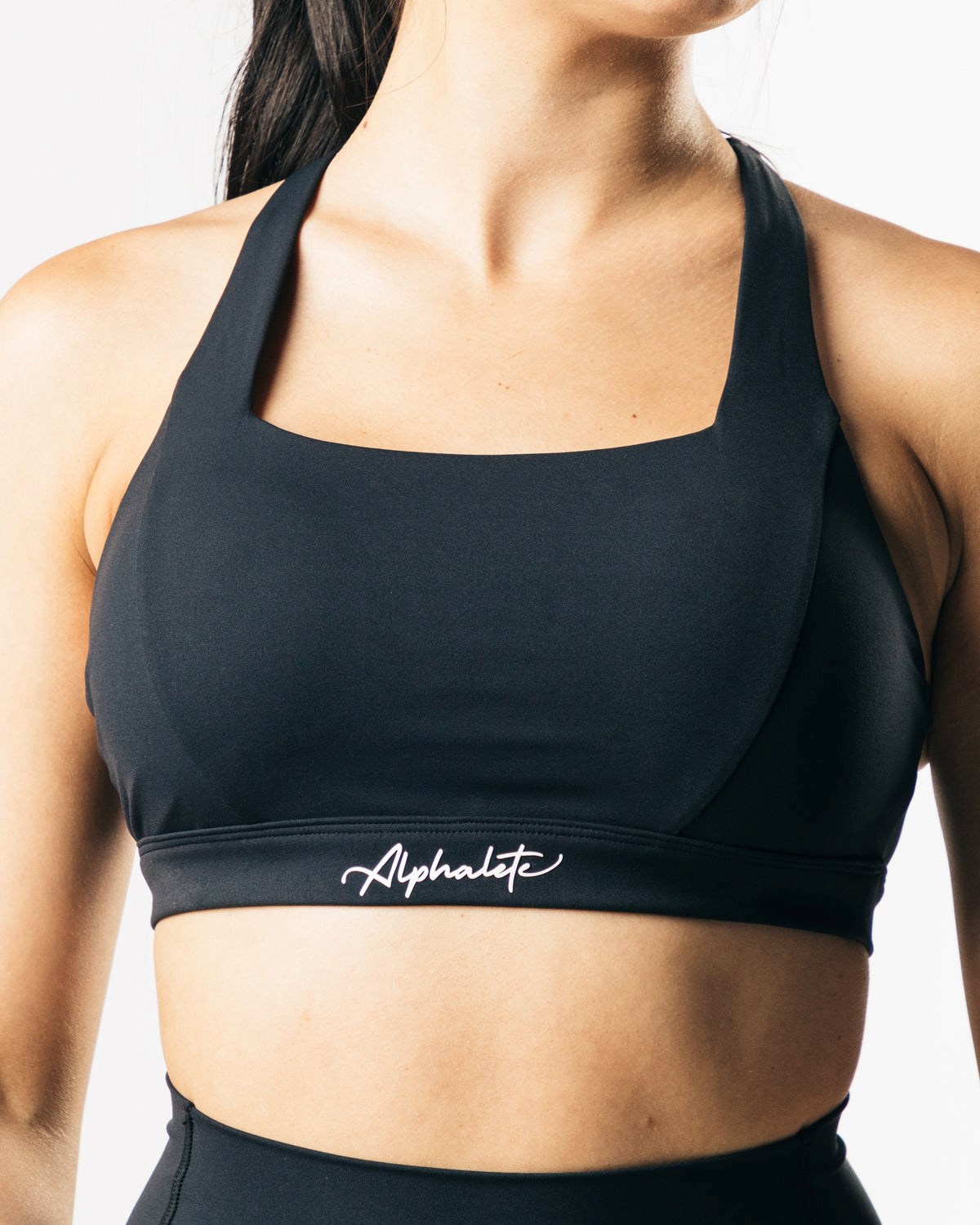 Alphalete Medium-Support Paskiem Open Back Sports Bra Czarne | 26359-MZGH