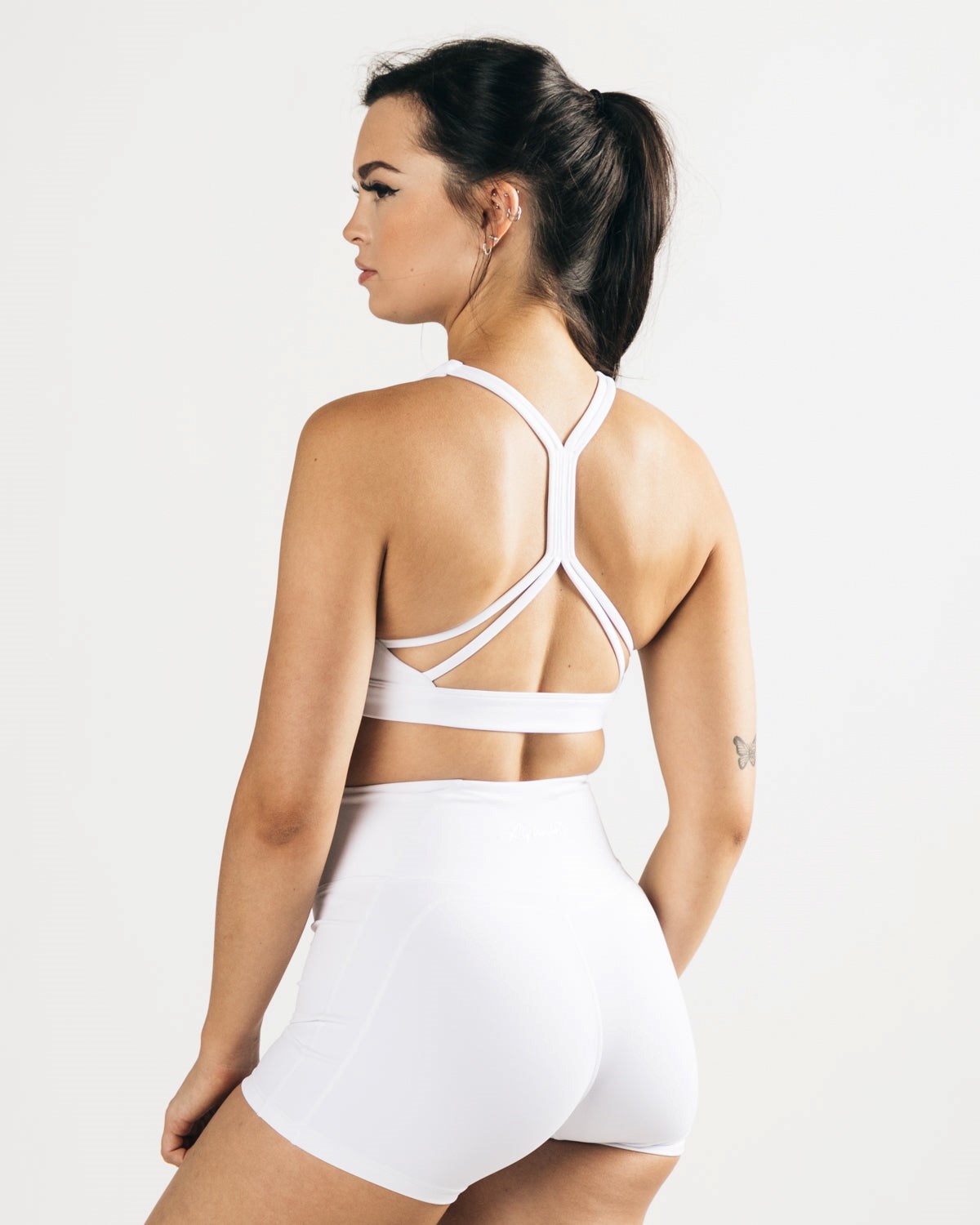 Alphalete Medium-Support Paskiem Open Back Sports Bra Białe | 80953-FKRX