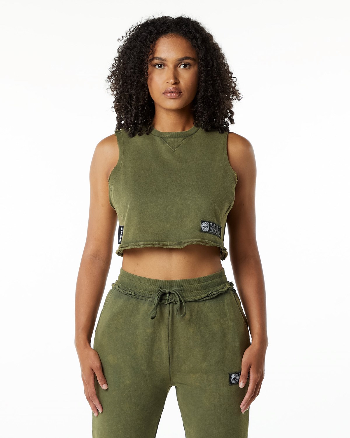 Alphalete Mid-Weight Washed Terry Crop Cutoff Zielone | 27954-FHWA