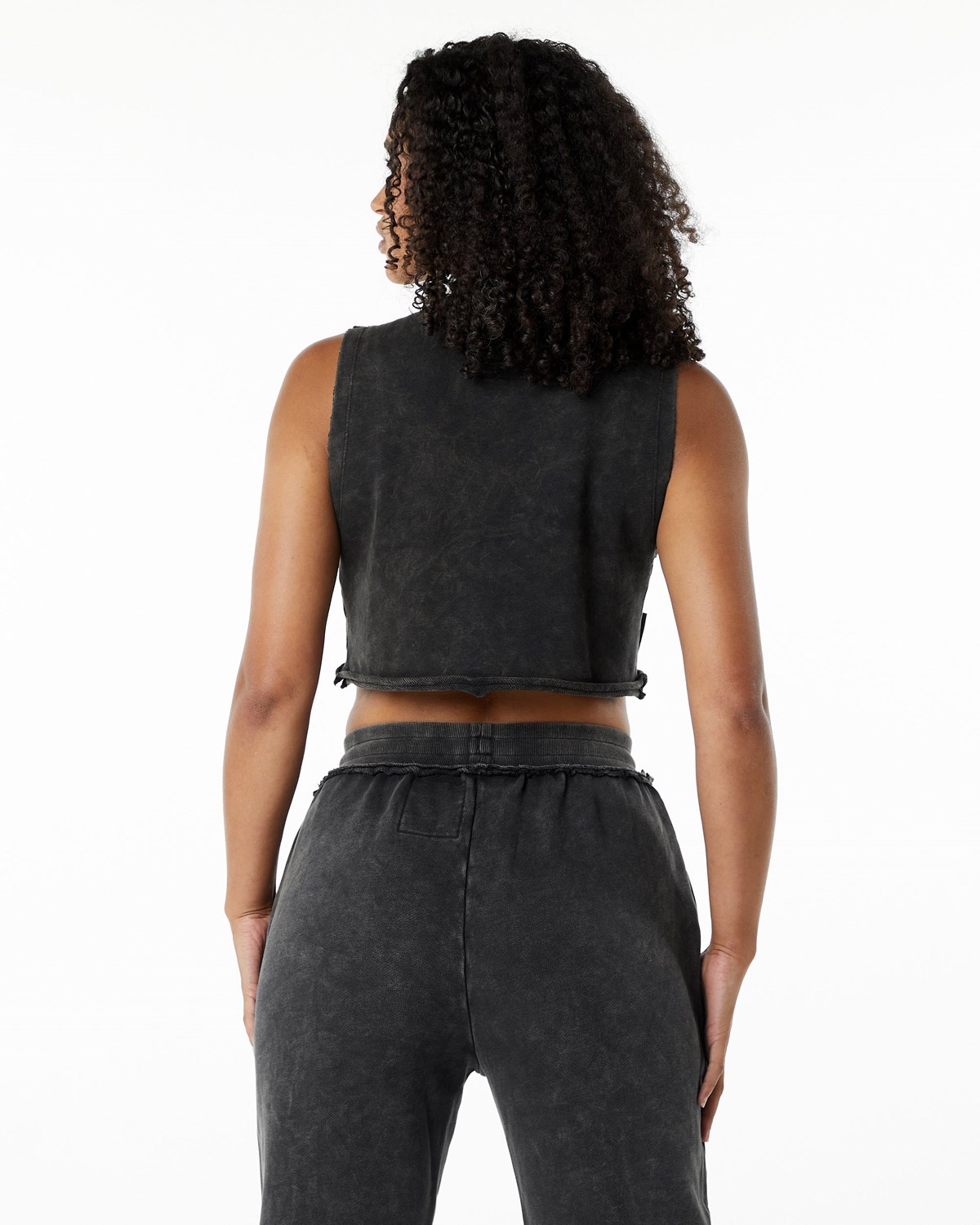 Alphalete Mid-Weight Washed Terry Crop Cutoff Onyx | 48725-XRZB