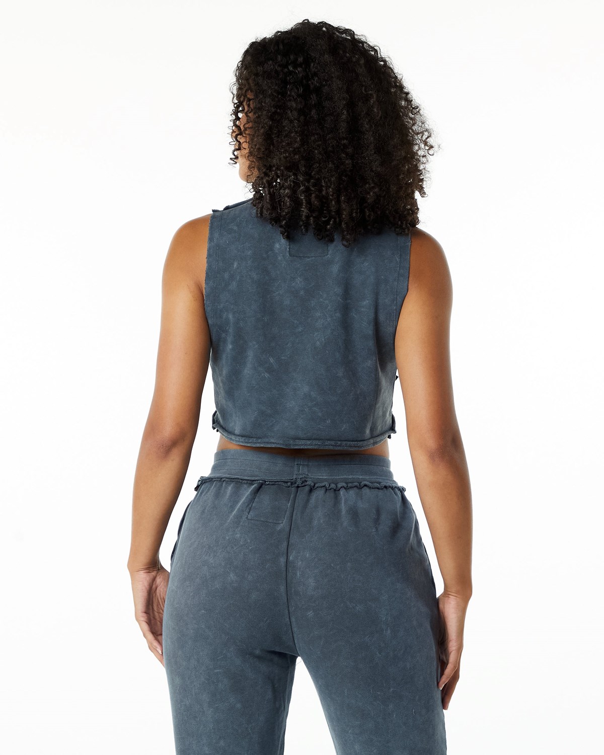 Alphalete Mid-Weight Washed Terry Crop Cutoff Niebieskie | 68935-AUNJ