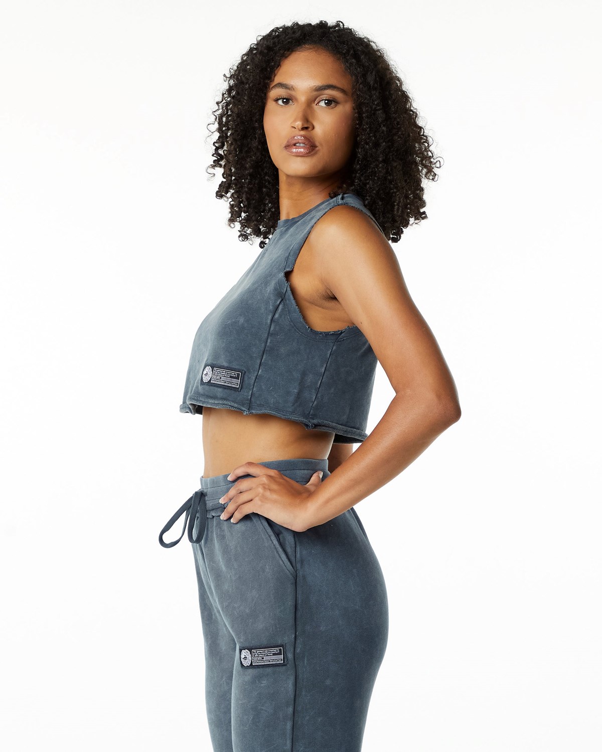 Alphalete Mid-Weight Washed Terry Crop Cutoff Niebieskie | 68935-AUNJ