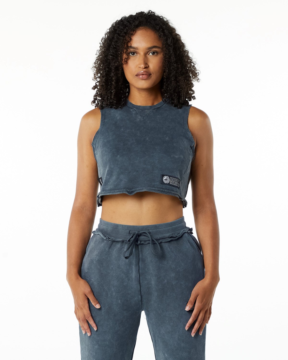 Alphalete Mid-Weight Washed Terry Crop Cutoff Niebieskie | 68935-AUNJ