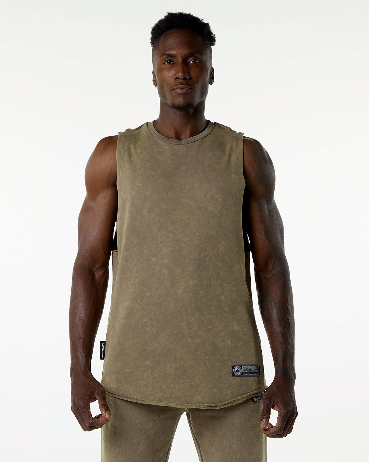 Alphalete Mid-Weight Washed Terry Cutoff Smokey Quartz | 17534-ZEGT