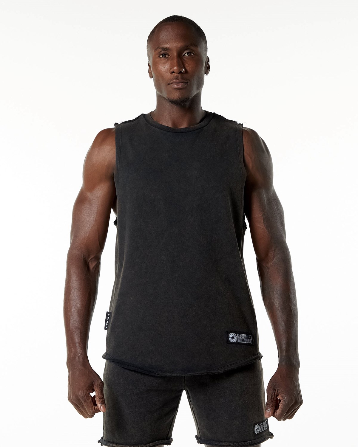 Alphalete Mid-Weight Washed Terry Cutoff Onyx | 49083-ZSDO