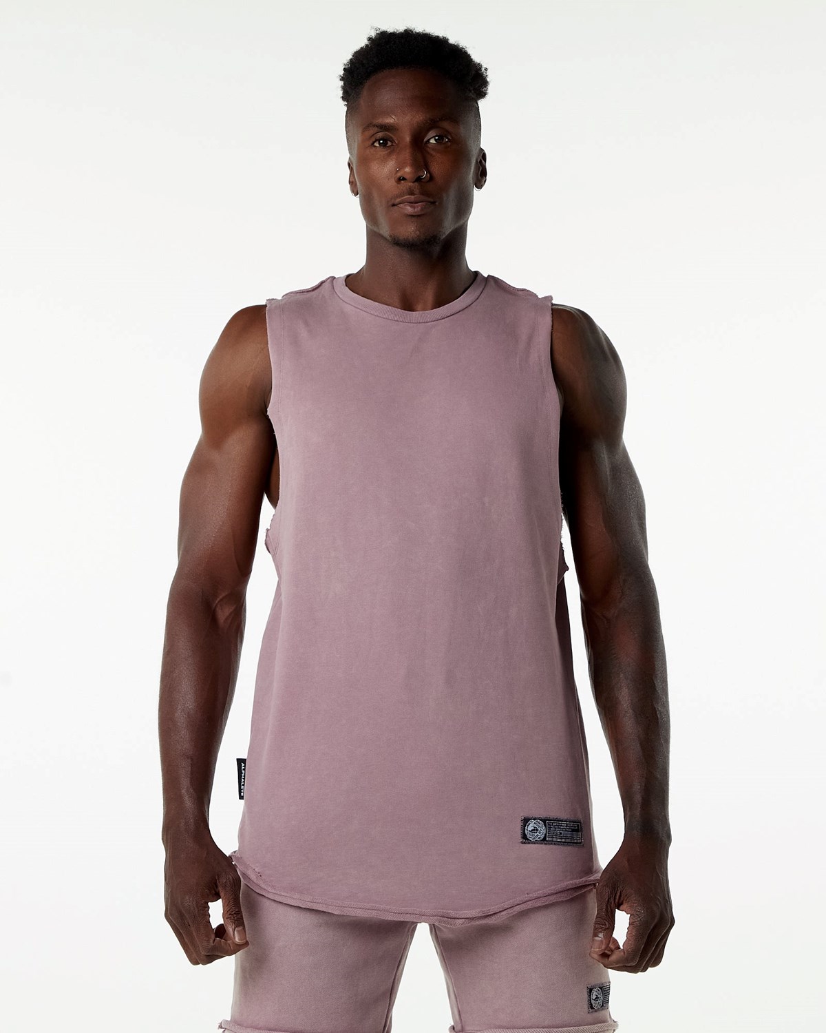 Alphalete Mid-Weight Washed Terry Cutoff Różowe | 85912-UPHN