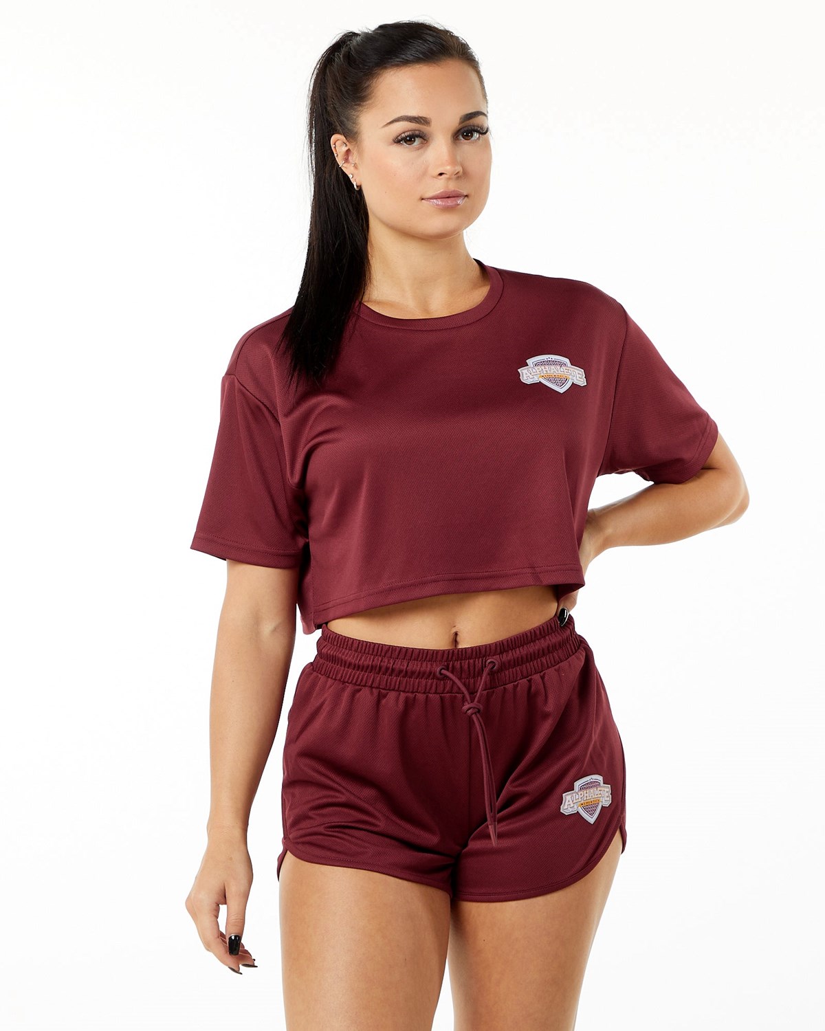 Alphalete Oversized Crop Jersey Crimson | 43687-UMSE