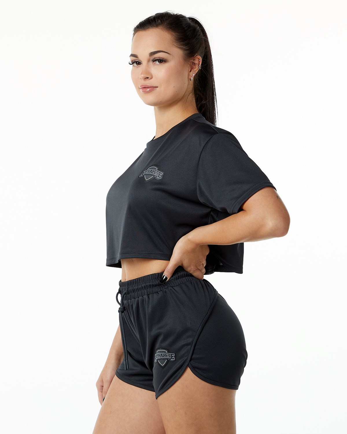 Alphalete Oversized Crop Jersey Czarne | 38126-NVQT