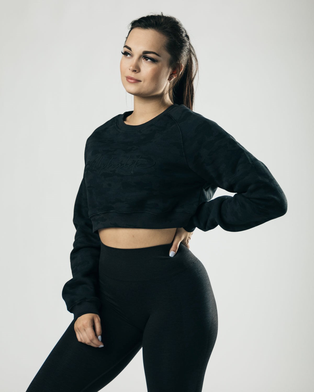 Alphalete Oversized Fleece Cropped Swetry Darkest Hour | 64352-GWEM