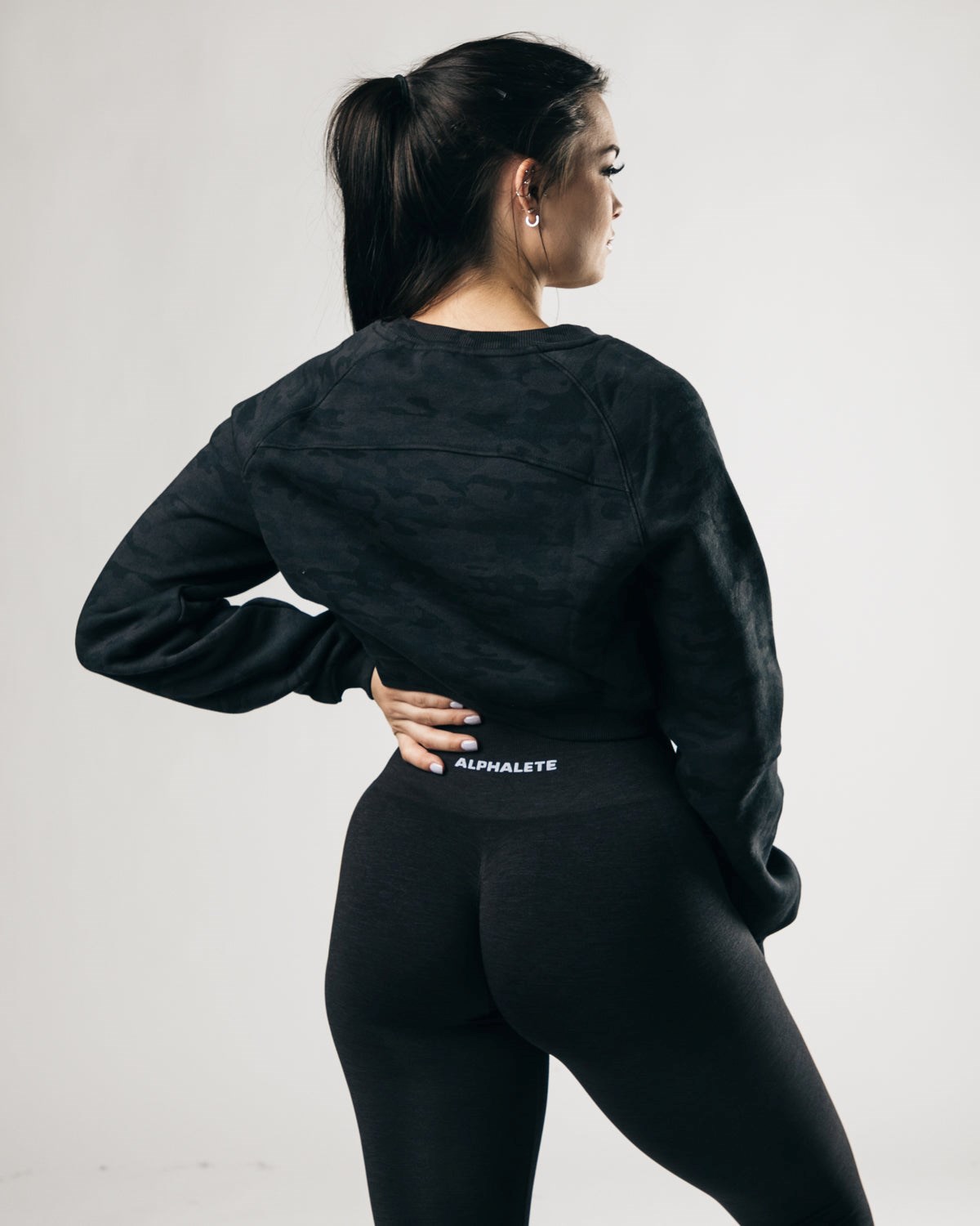 Alphalete Oversized Fleece Cropped Swetry Darkest Hour | 64352-GWEM